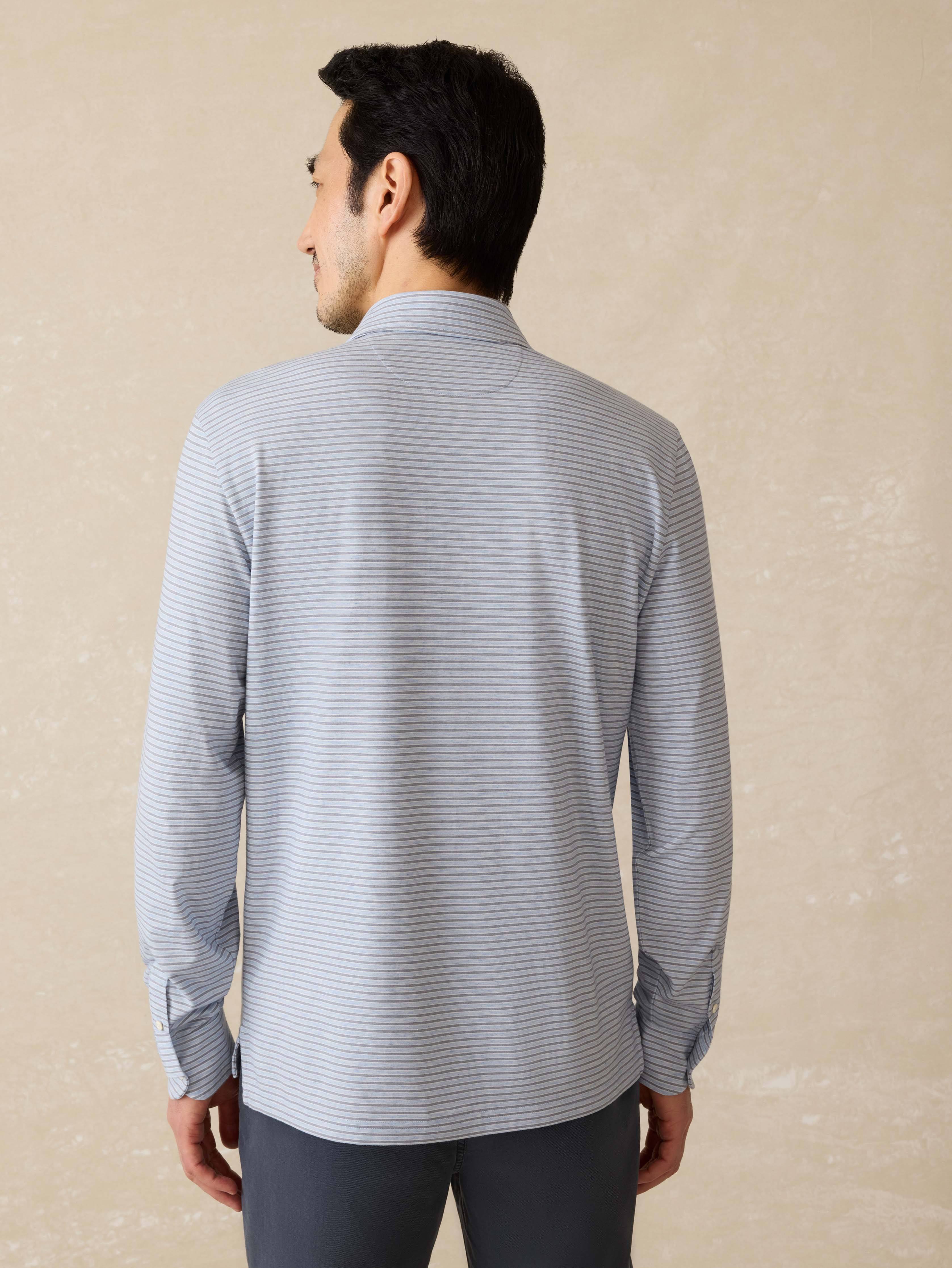 Long-Sleeve Movementâ„?Polo - Sea Shadow Stripe