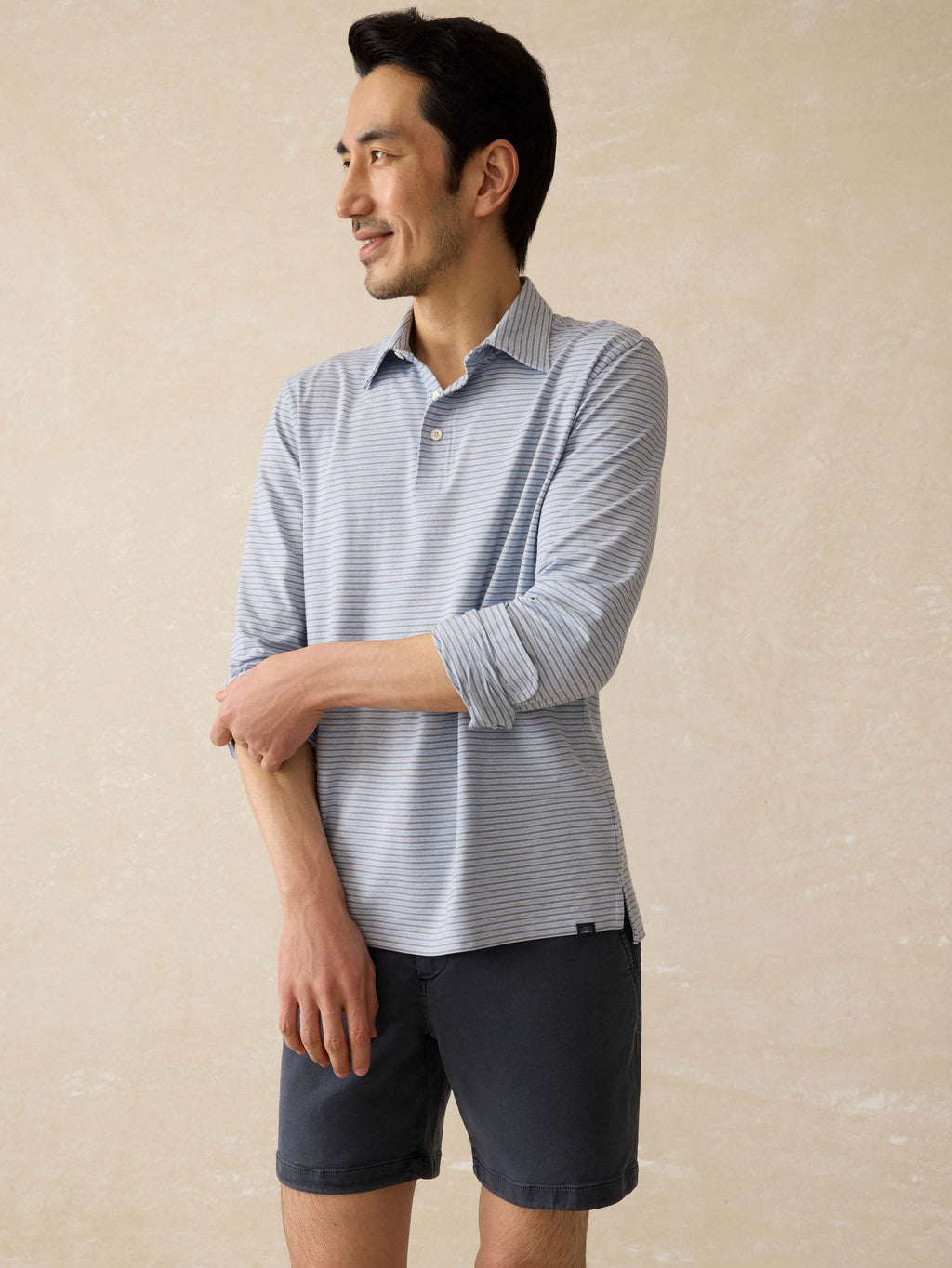 Long-Sleeve Movementâ„?Polo - Sea Shadow Stripe