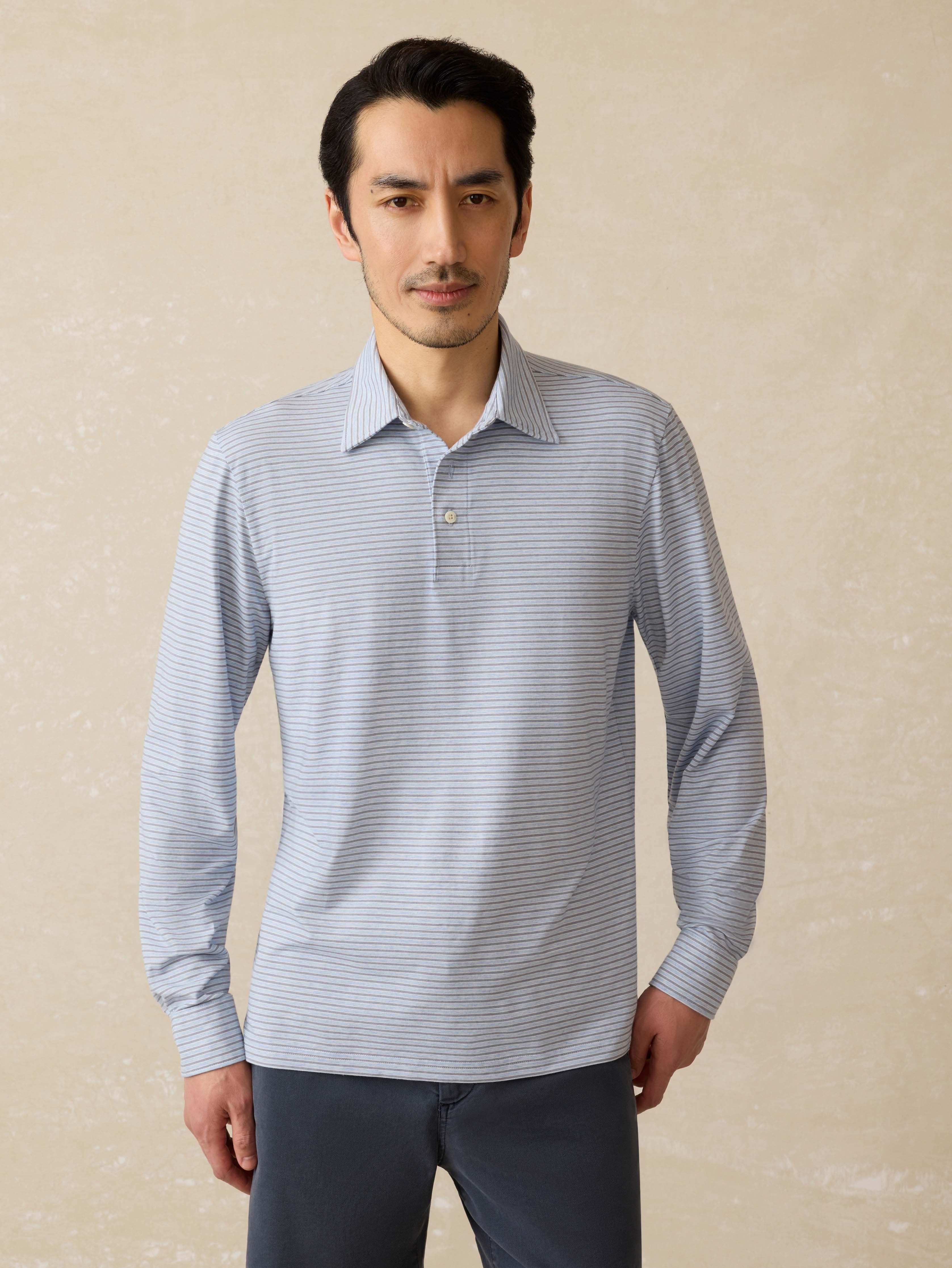 Long-Sleeve Movementâ„?Polo - Sea Shadow Stripe