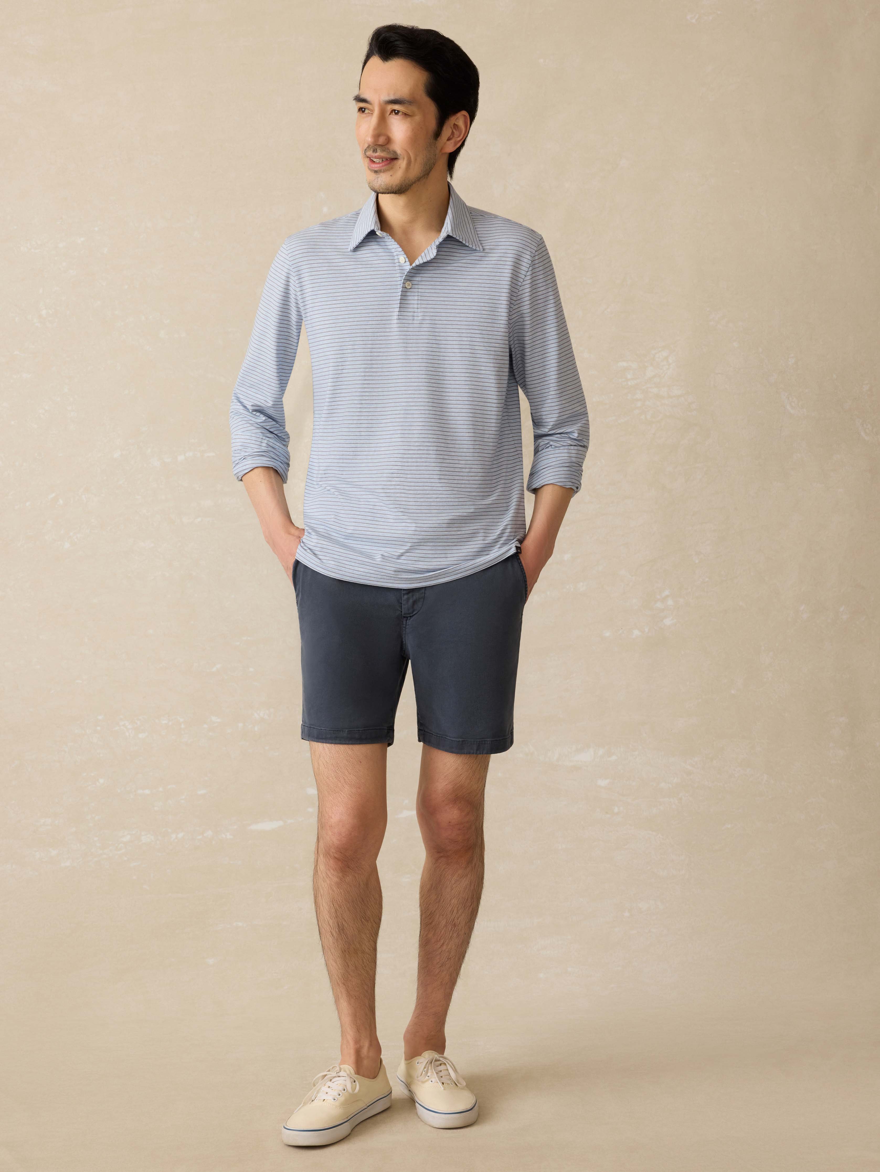 Long-Sleeve Movementâ„?Polo - Sea Shadow Stripe