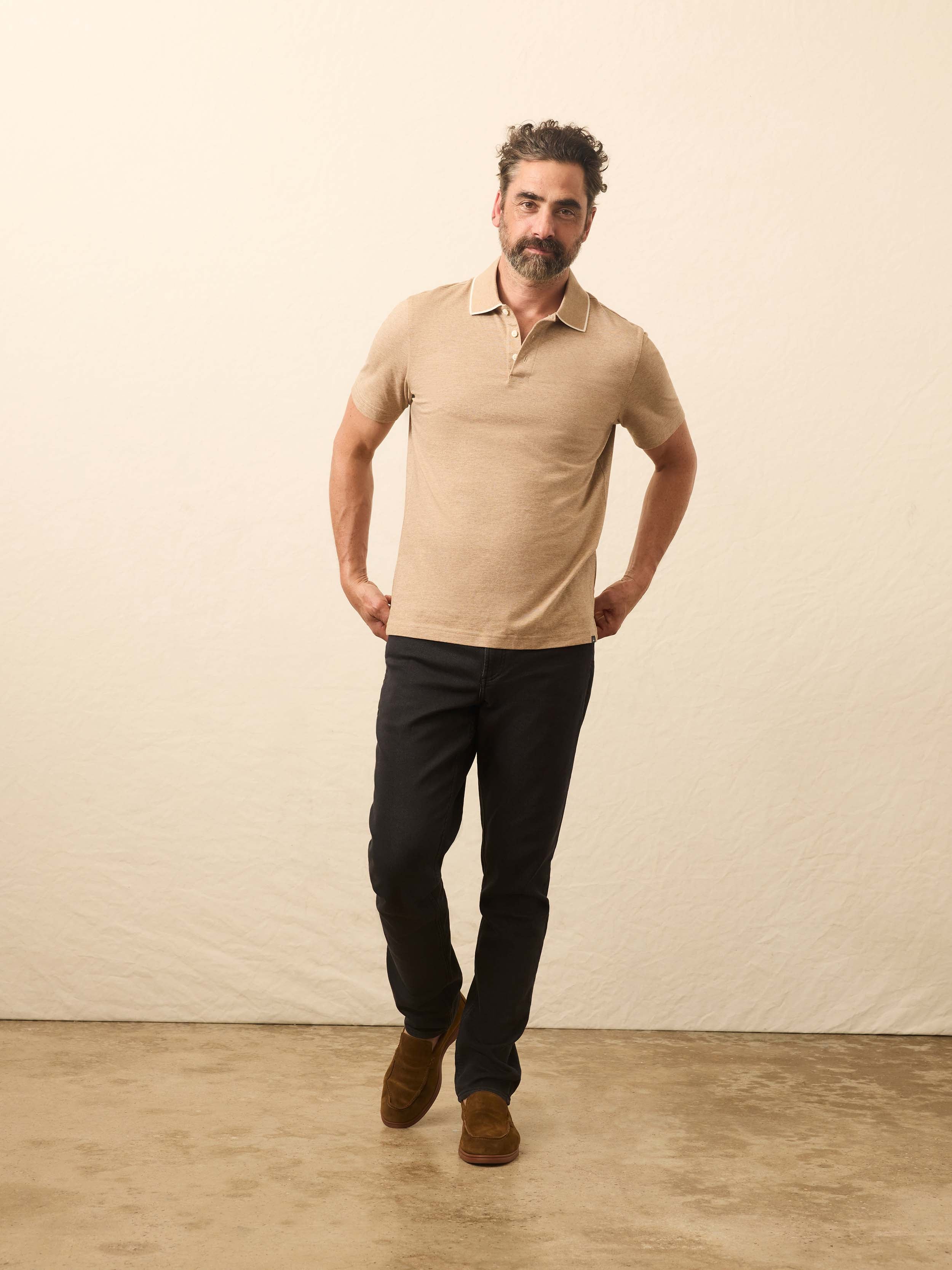 Short-Sleeve Movementâ„?Pique Polo - Driftwood Island Heather