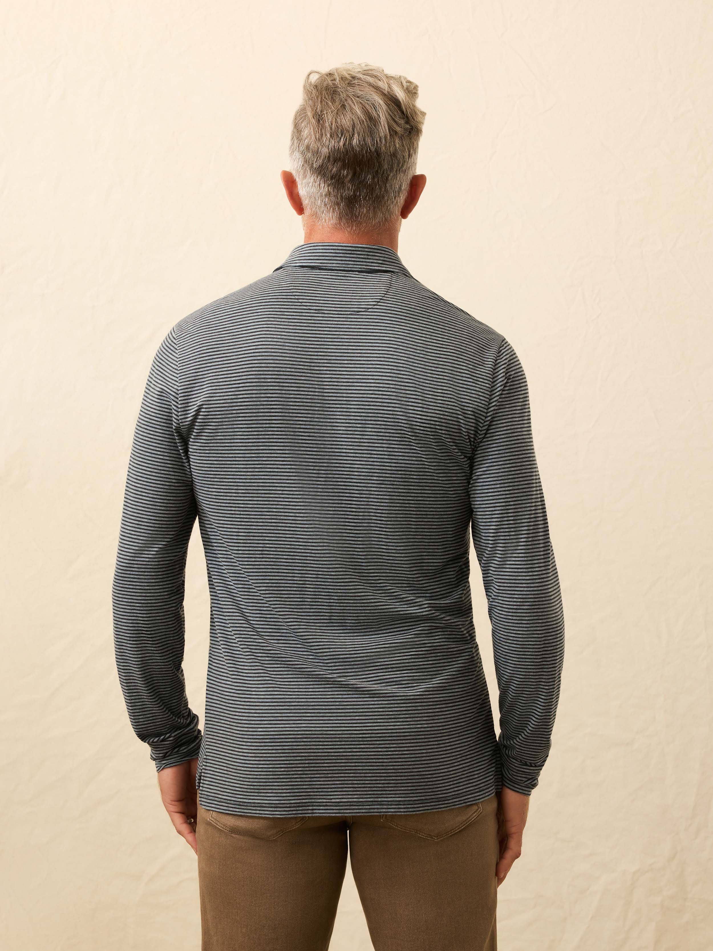 Long-Sleeve Movementâ„?Polo - Moonlight Point Stripe