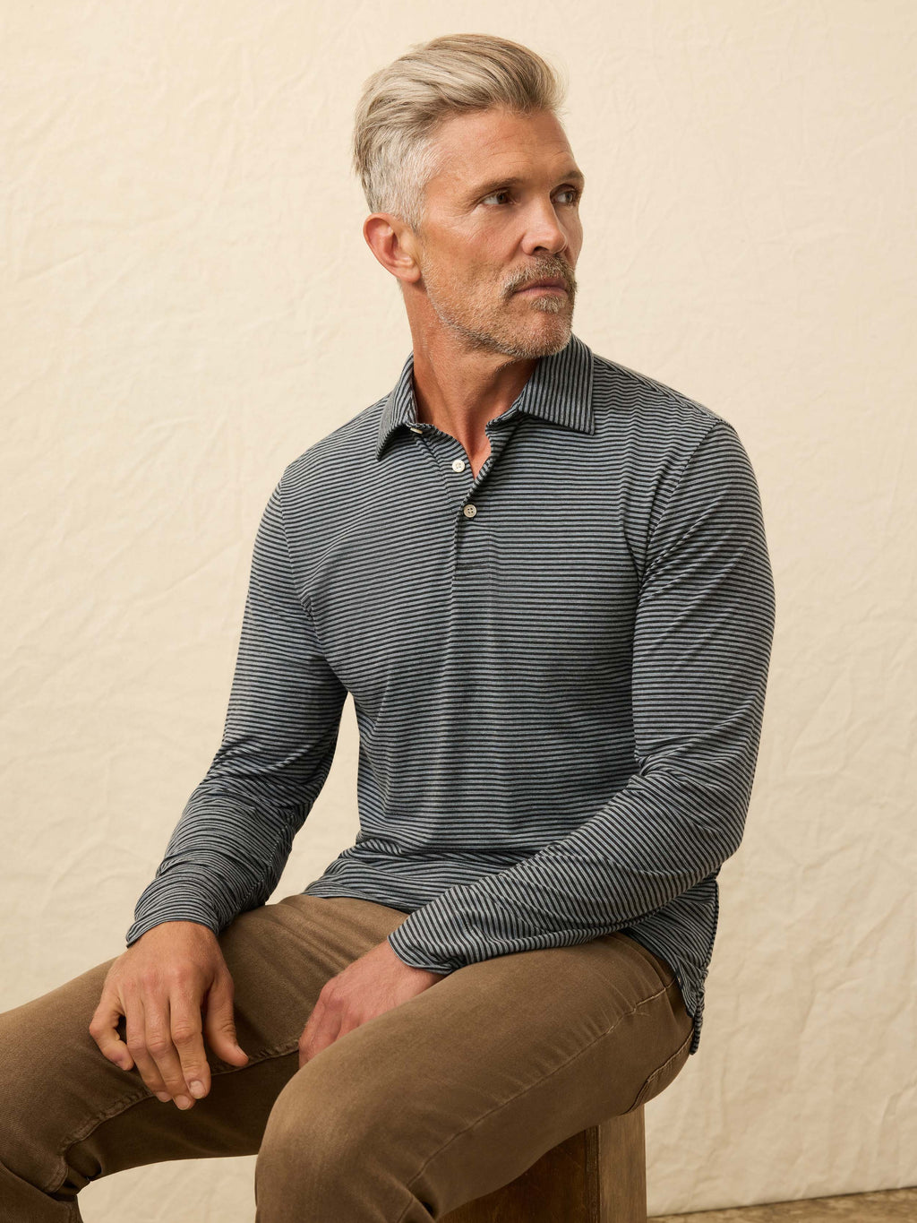 Long-Sleeve Movementâ„?Polo - Moonlight Point Stripe