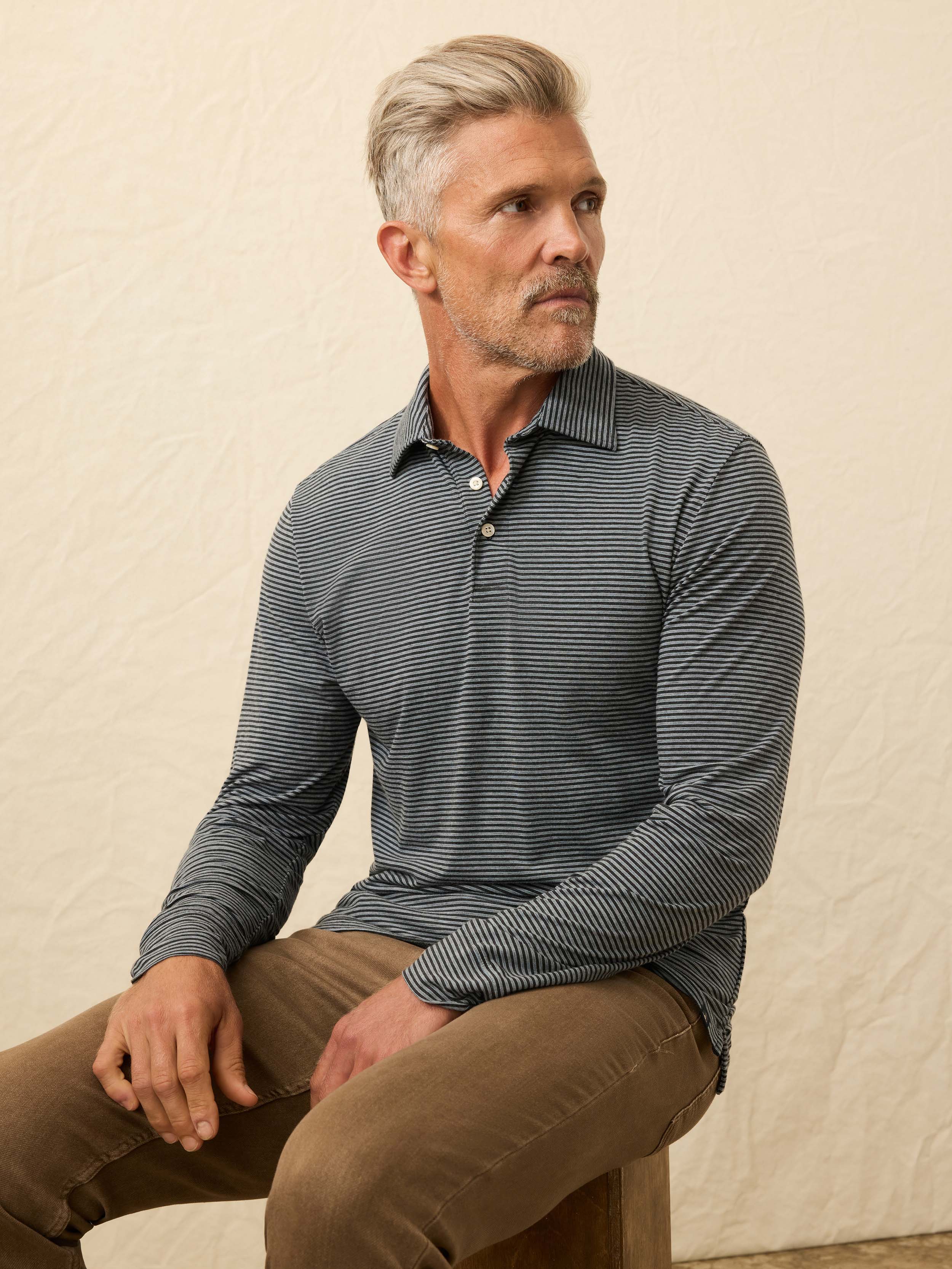 Long-Sleeve Movementâ„?Polo - Moonlight Point Stripe
