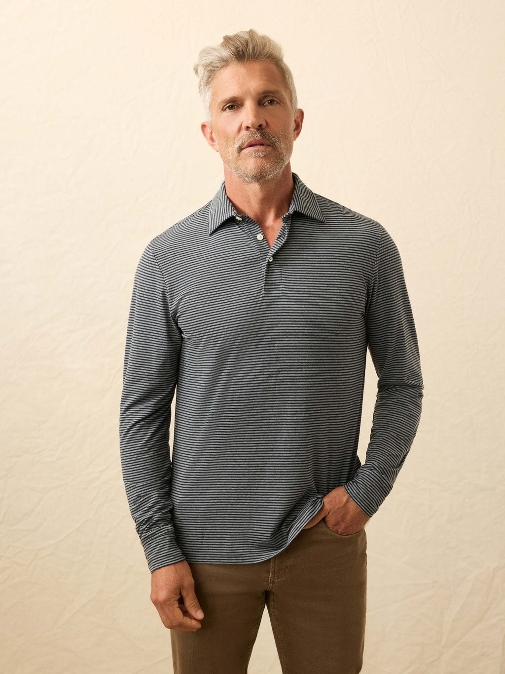 Long-Sleeve Movementâ„?Polo - Moonlight Point Stripe