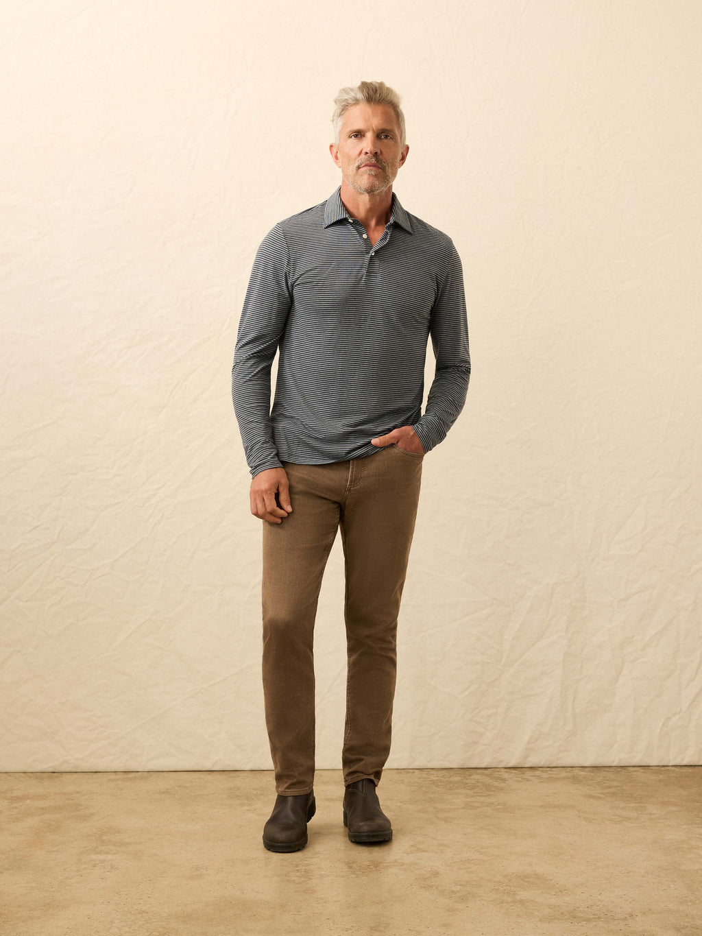 Long-Sleeve Movementâ„?Polo - Moonlight Point Stripe