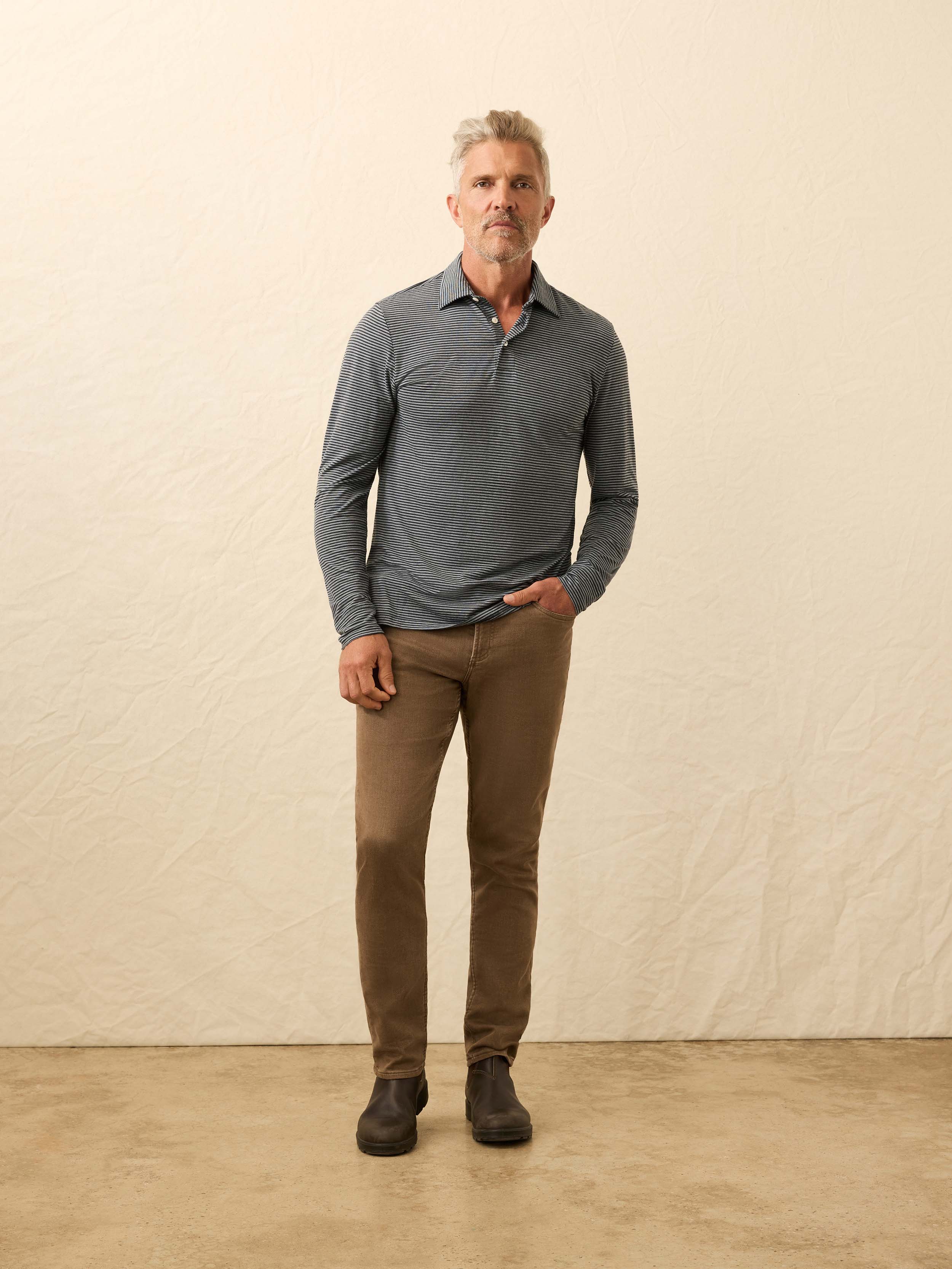 Long-Sleeve Movementâ„?Polo - Moonlight Point Stripe