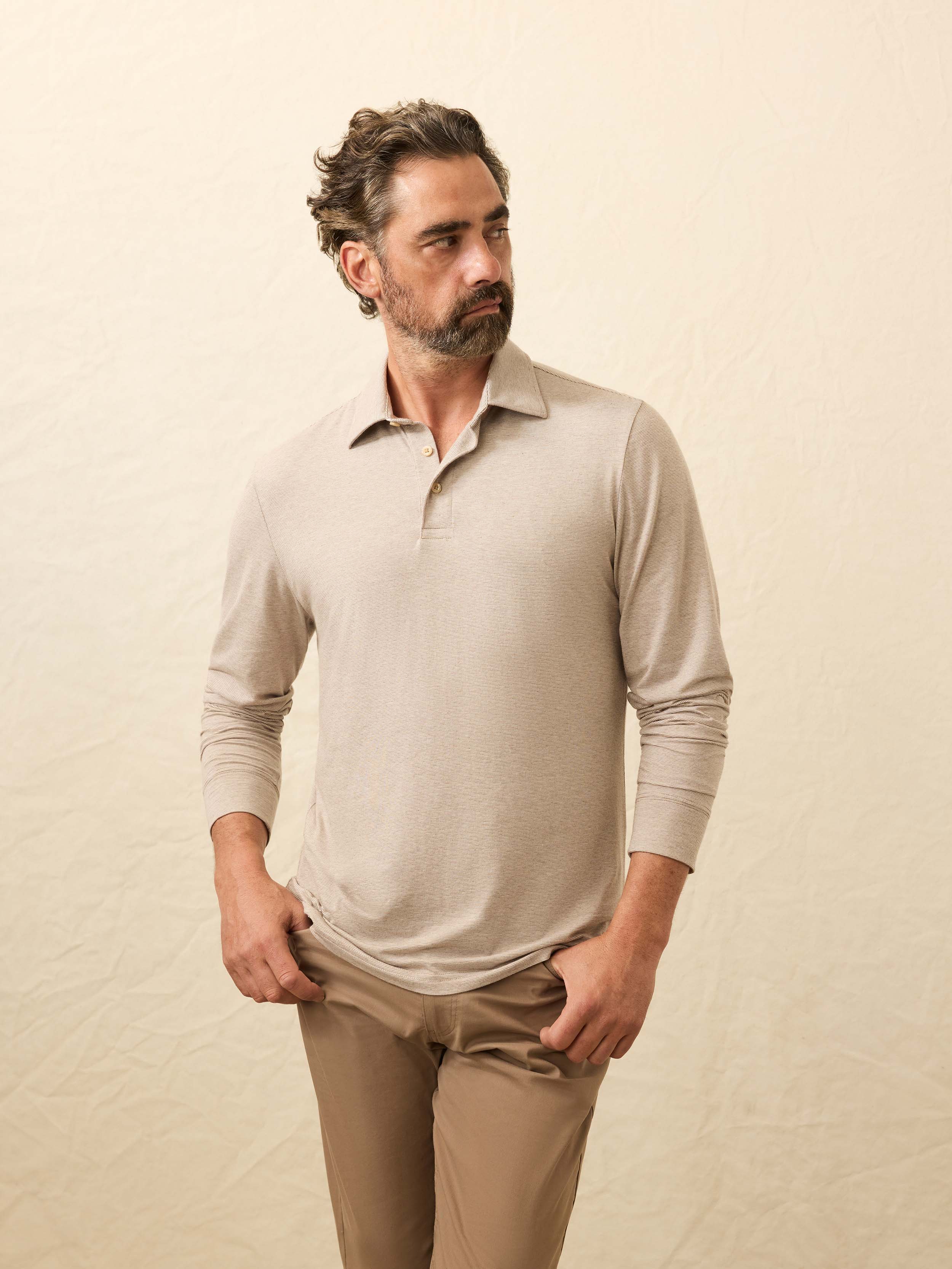 Long-Sleeve Movementâ„?Polo - Mountain Bark Feeder