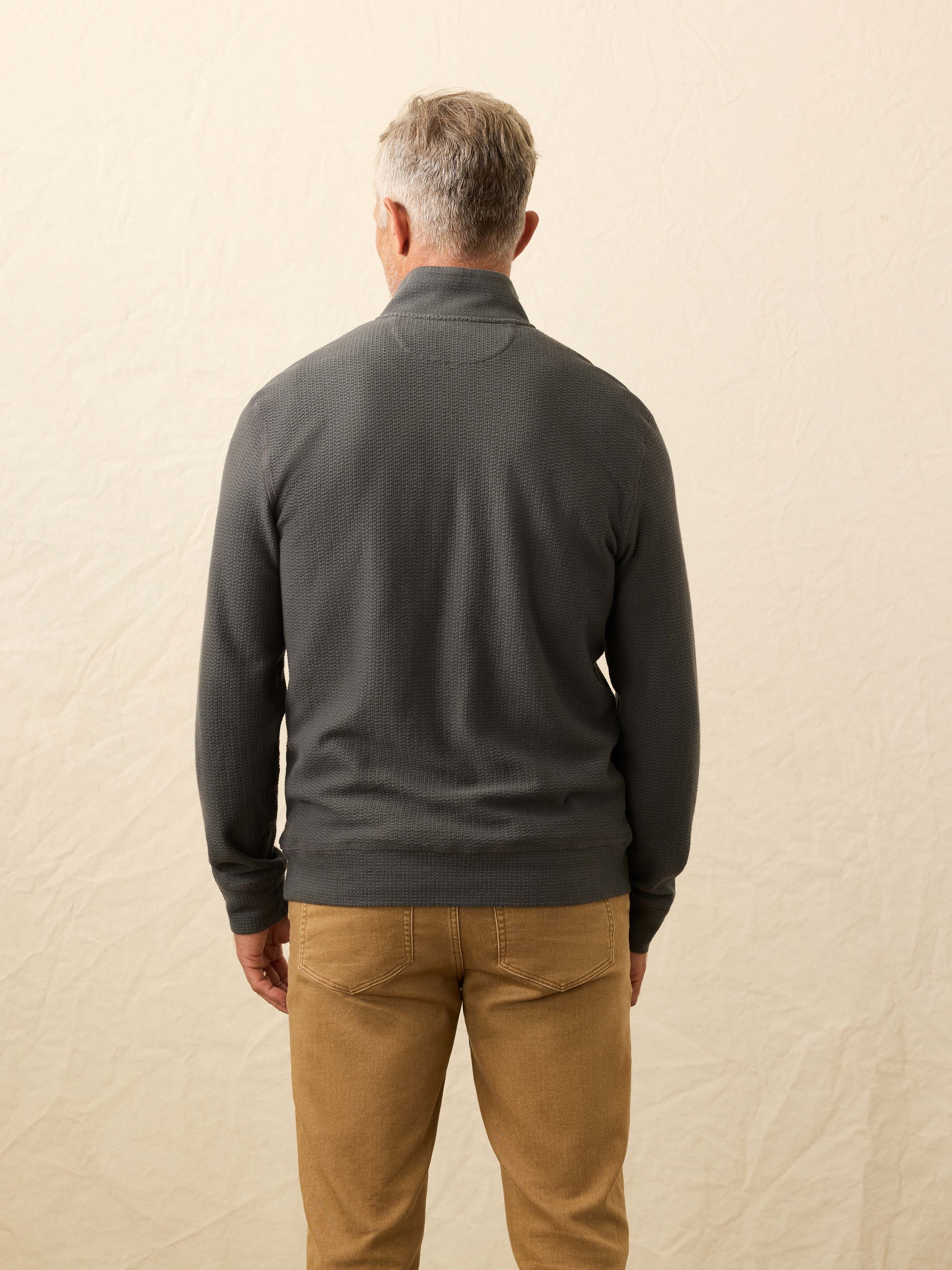 Textured Knit Quarter Zip - Mountain Coal