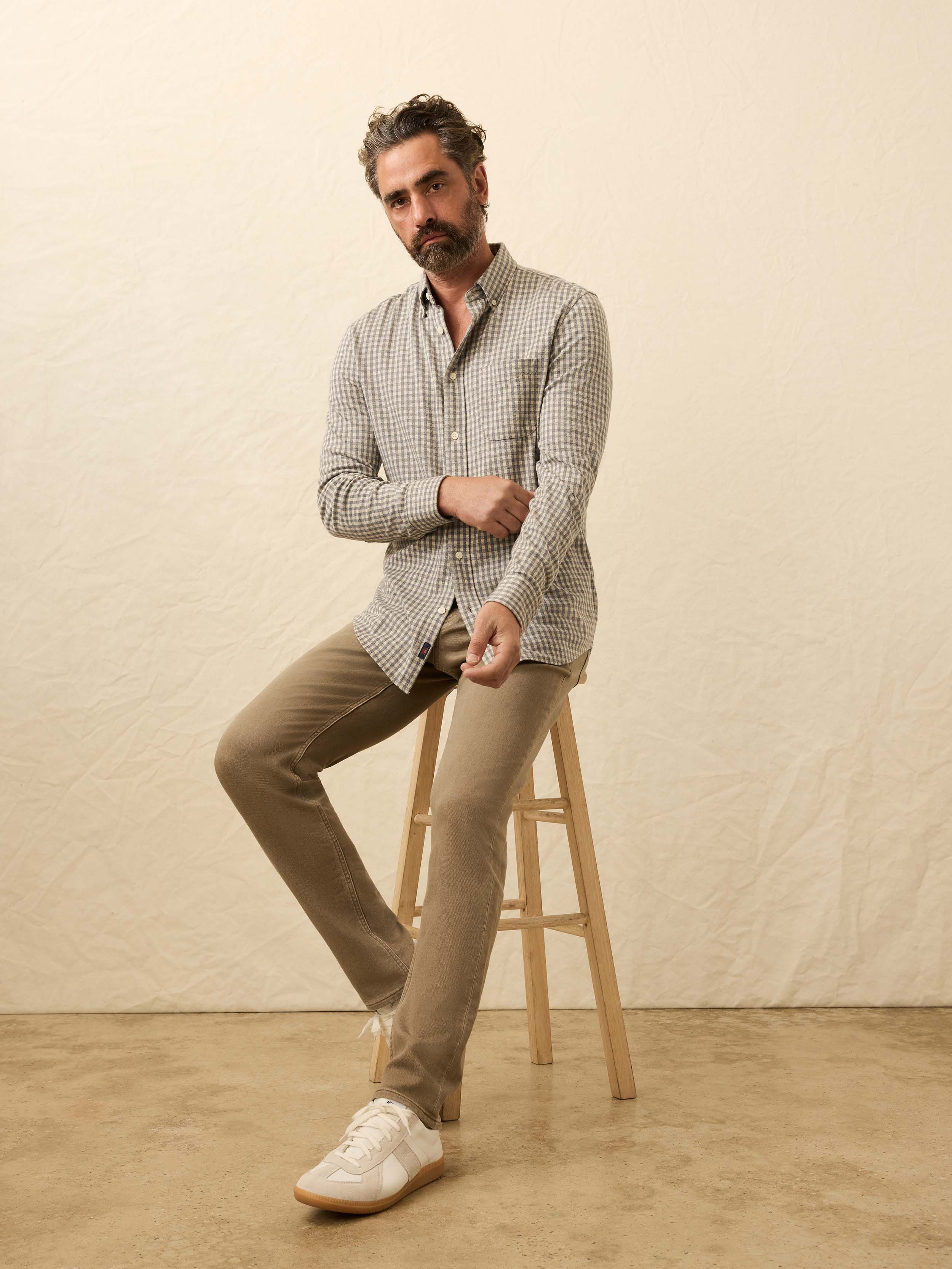 Coastline Knit Shirt - Fox Grey Gingham