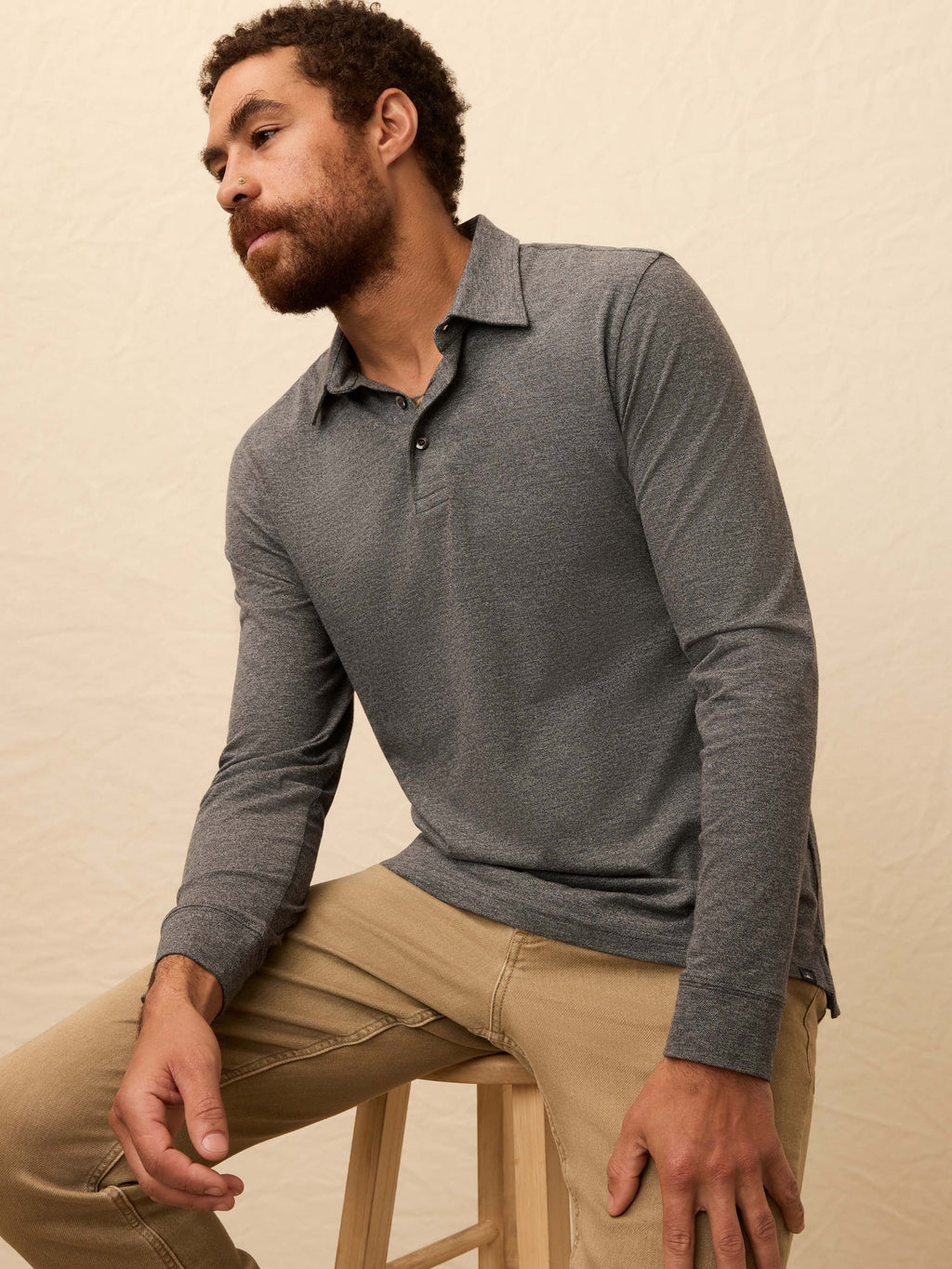 Long-Sleeve Movementâ„?Pique Polo - Dusty Iron Heather
