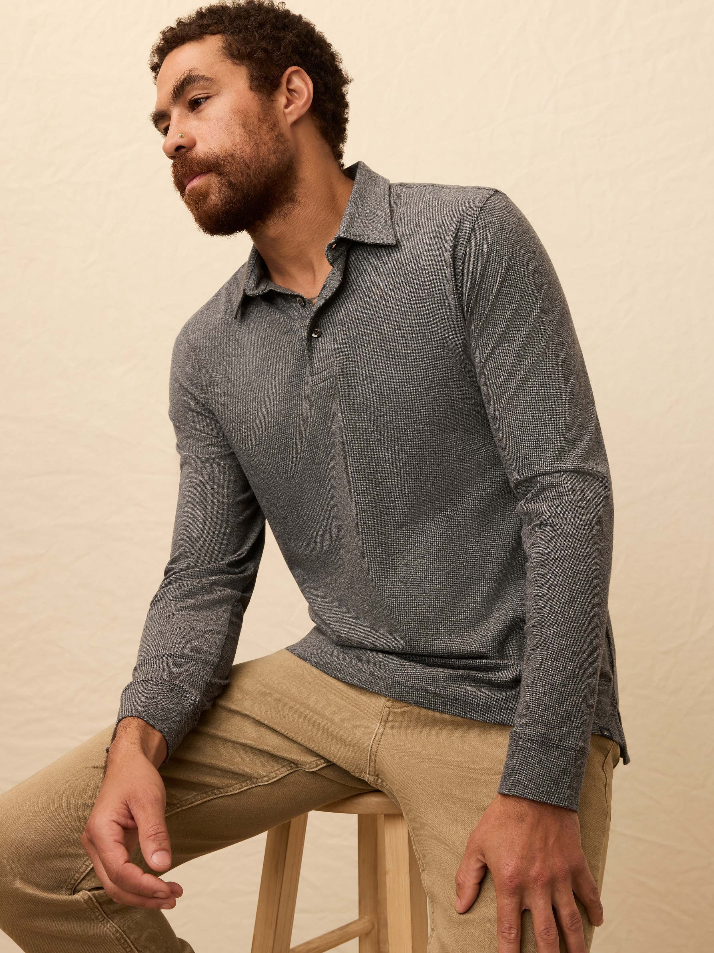 Long-Sleeve Movementâ„?Pique Polo - Dusty Iron Heather