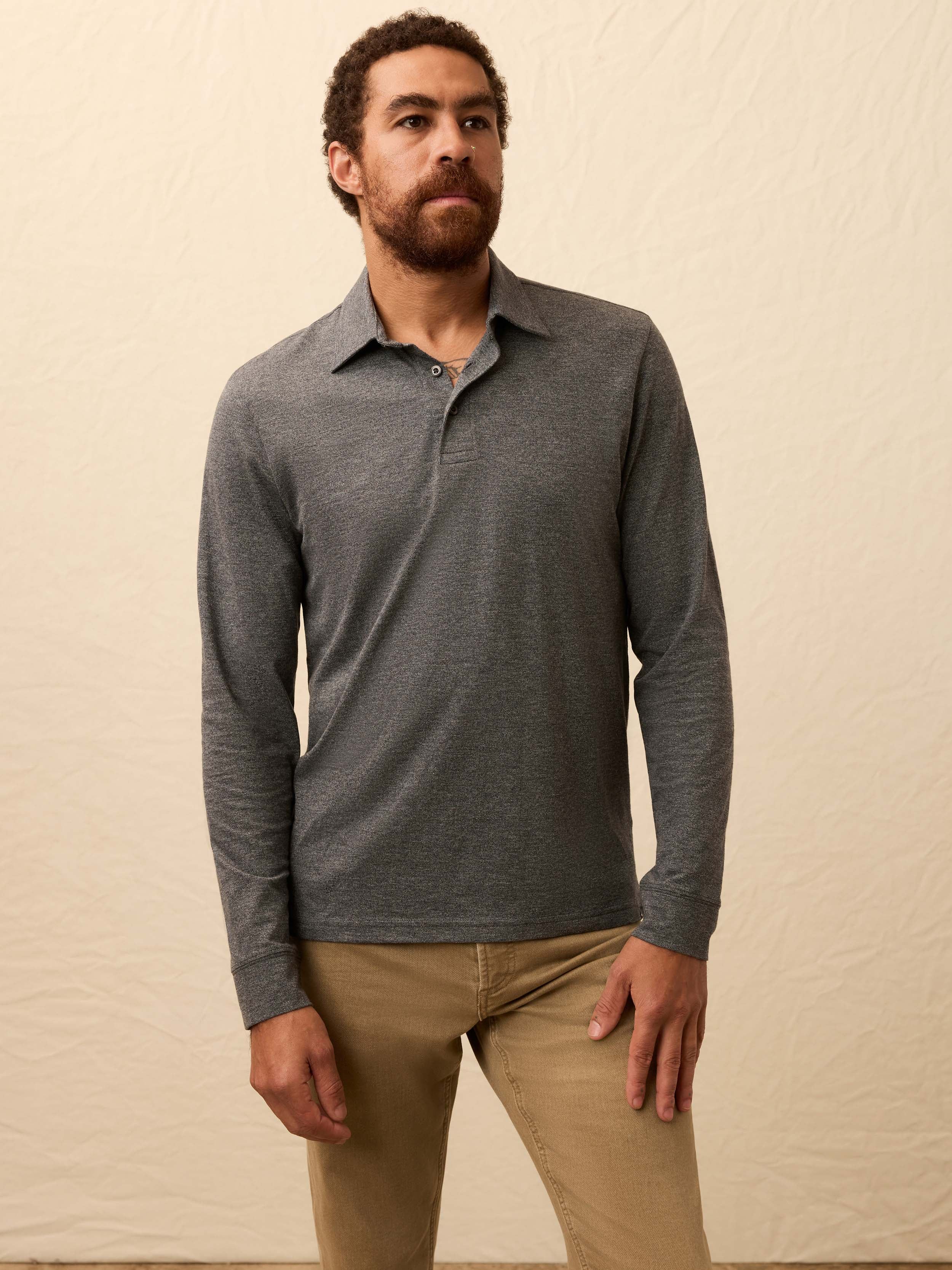 Long-Sleeve Movementâ„?Pique Polo - Dusty Iron Heather