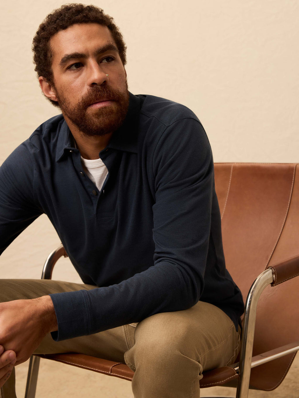 Long-Sleeve Movementâ„?Pique Polo - Harbor Night Heather