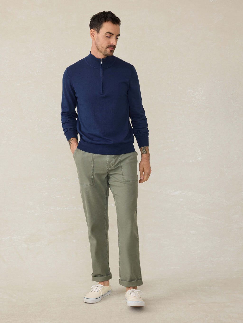 Movementâ„?Quarter Zip Sweater - Marine Navy Heather