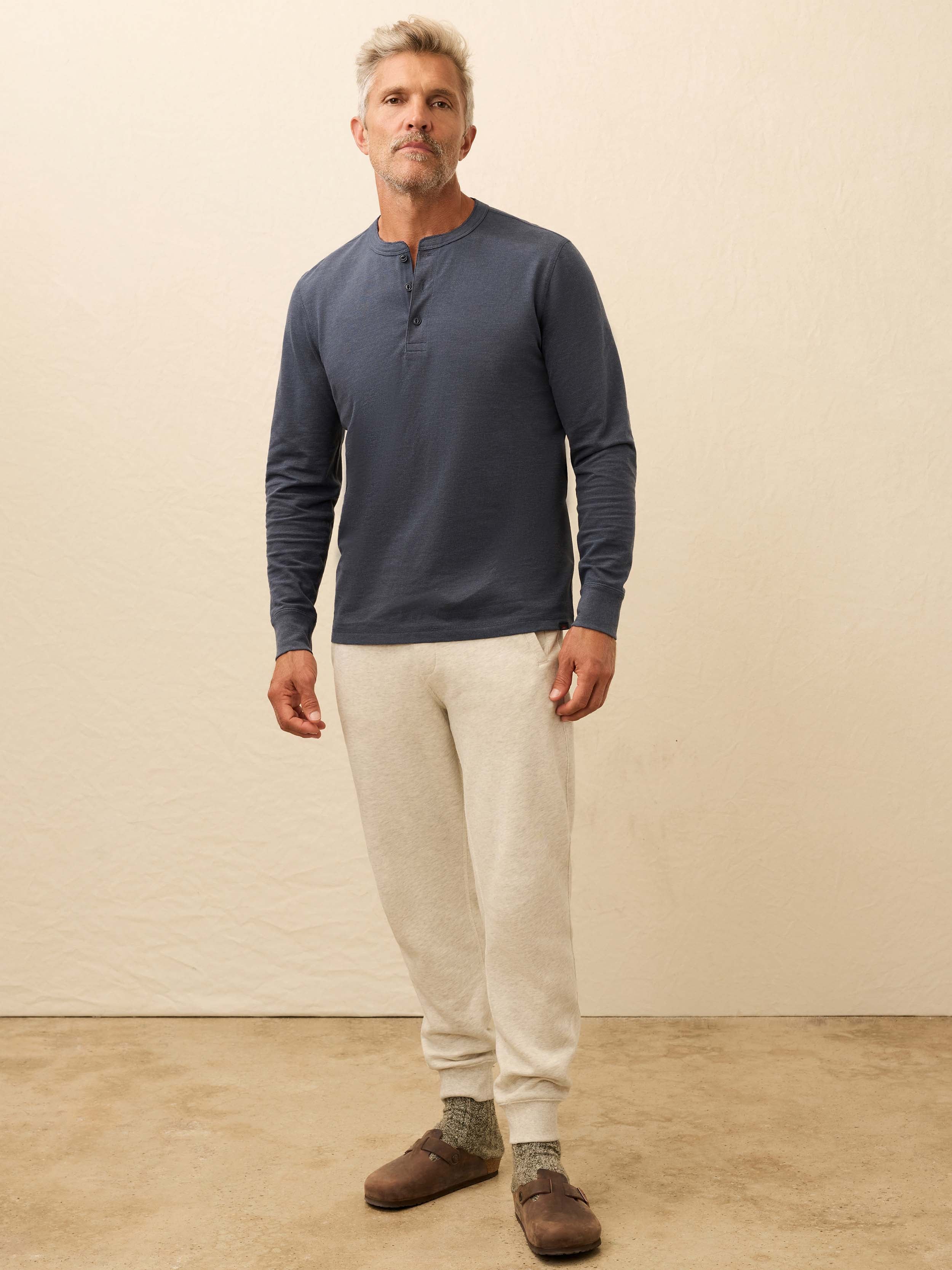Long-Sleeve Waffle Henley - Blue Nights