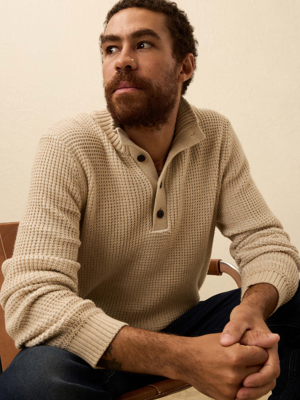 Quarter Button Sweater - Alpine Khaki