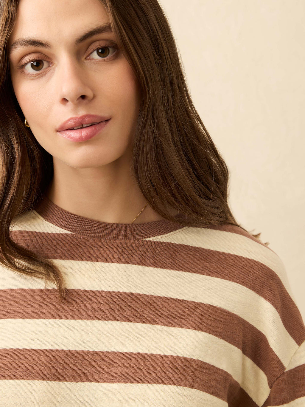 Sunwashed Organic Long-Sleeve Retro Tee - Nutmeg Stripe