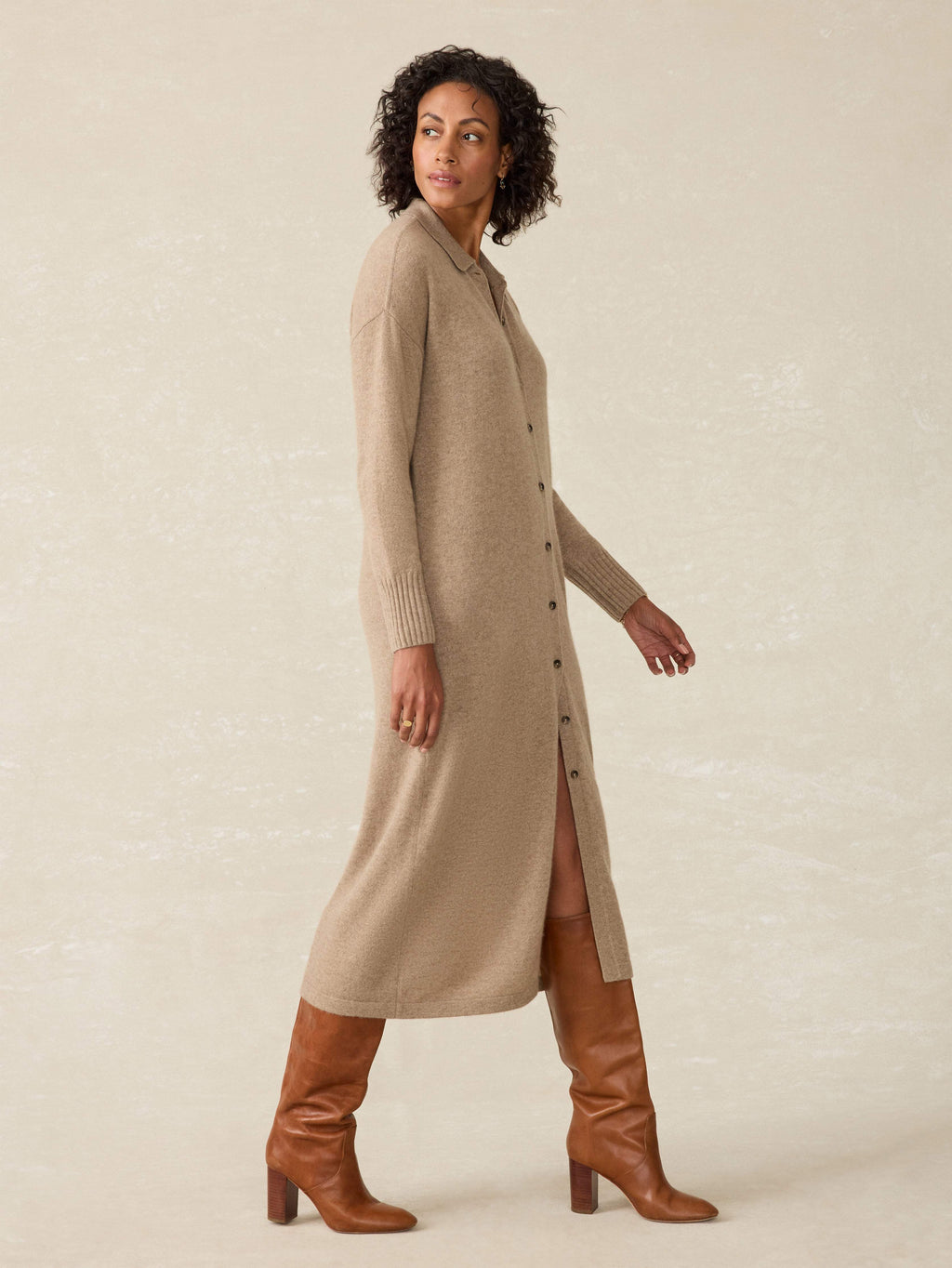 Coastal Cashmere Maxi Shirtdress - Driftwood