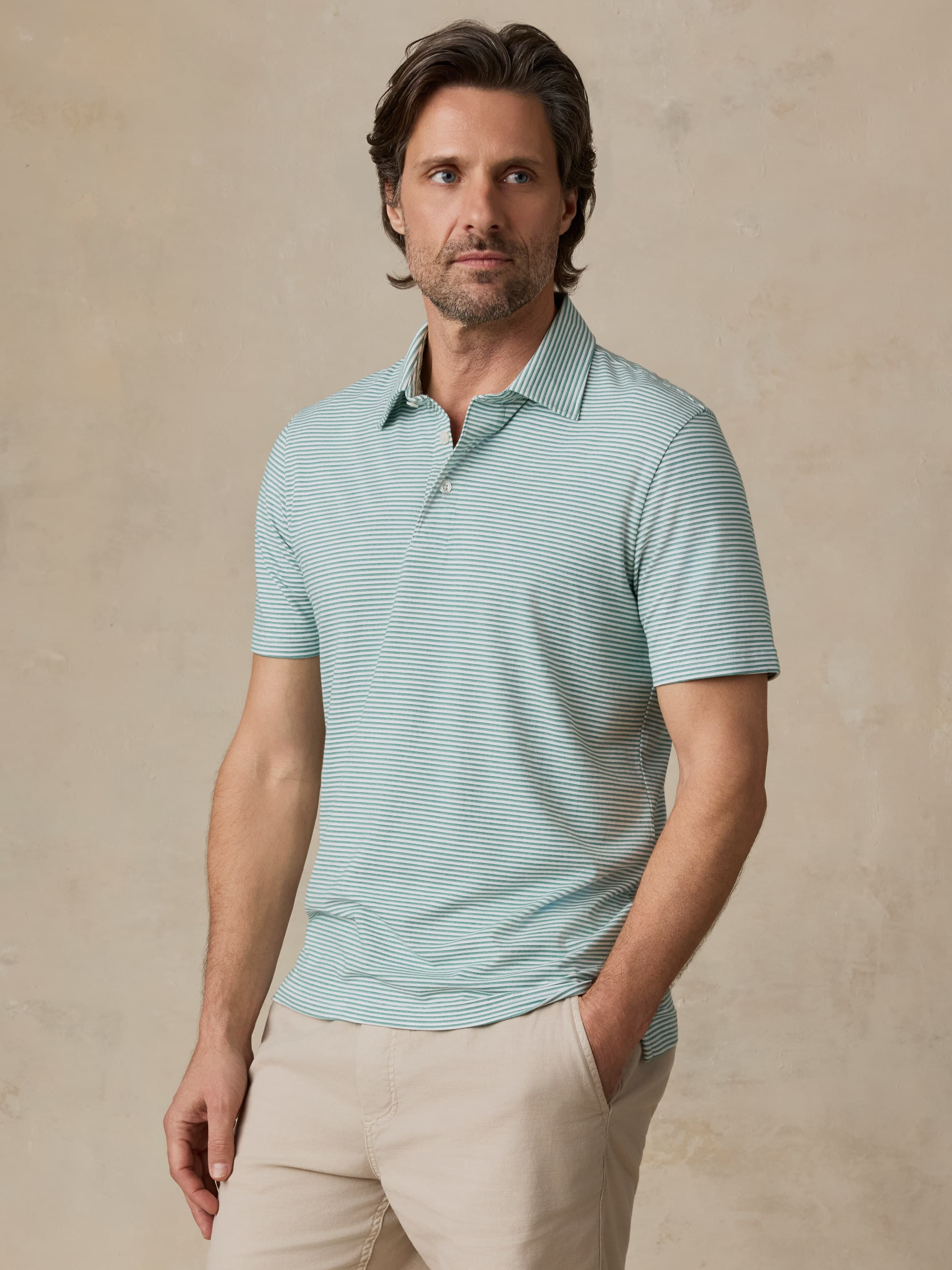 Short-Sleeve Movementâ„?Polo - Ivory Spring Stripe