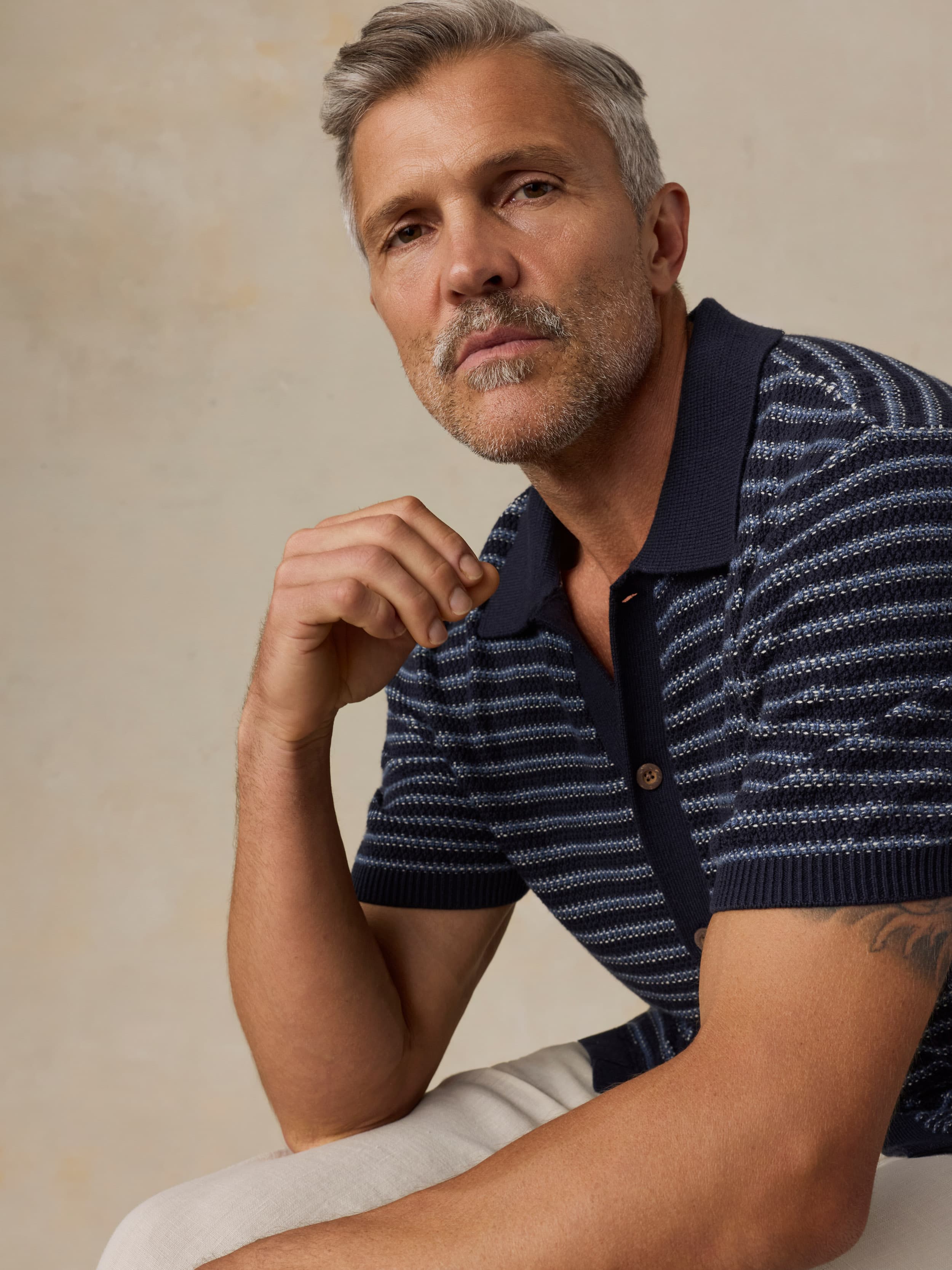 Short-Sleeve Sweater Shirt - Northern Depths Stripe
