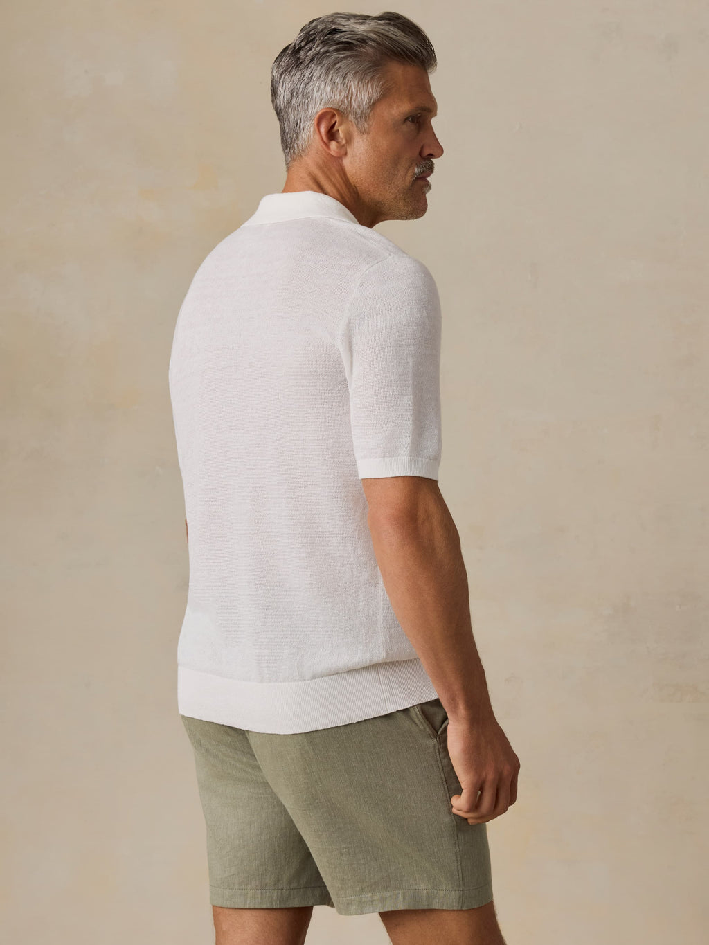 Short-Sleeve Linen Sweater Polo - Pure White