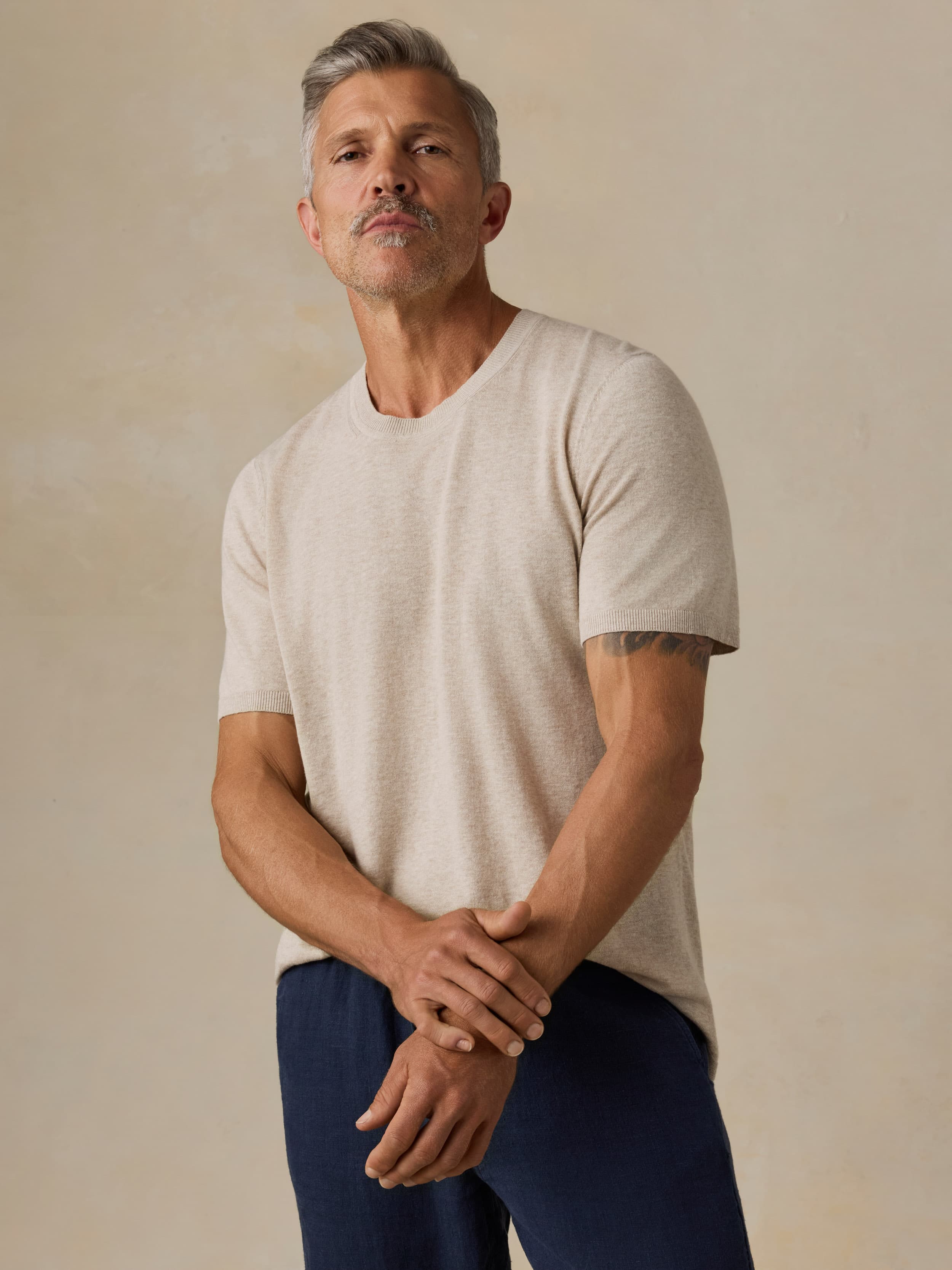 Short-Sleeve Sweater Tee - Faded Sand Melange