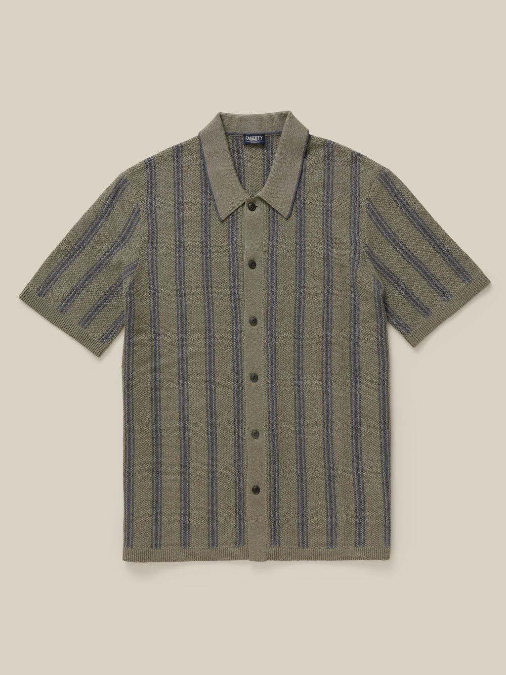 Short-Sleeve Sweater Shirt - Olive Safari Stripe