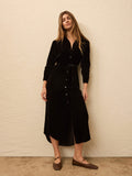 Stretch Silk Velvet Riley Midi Dress - Black