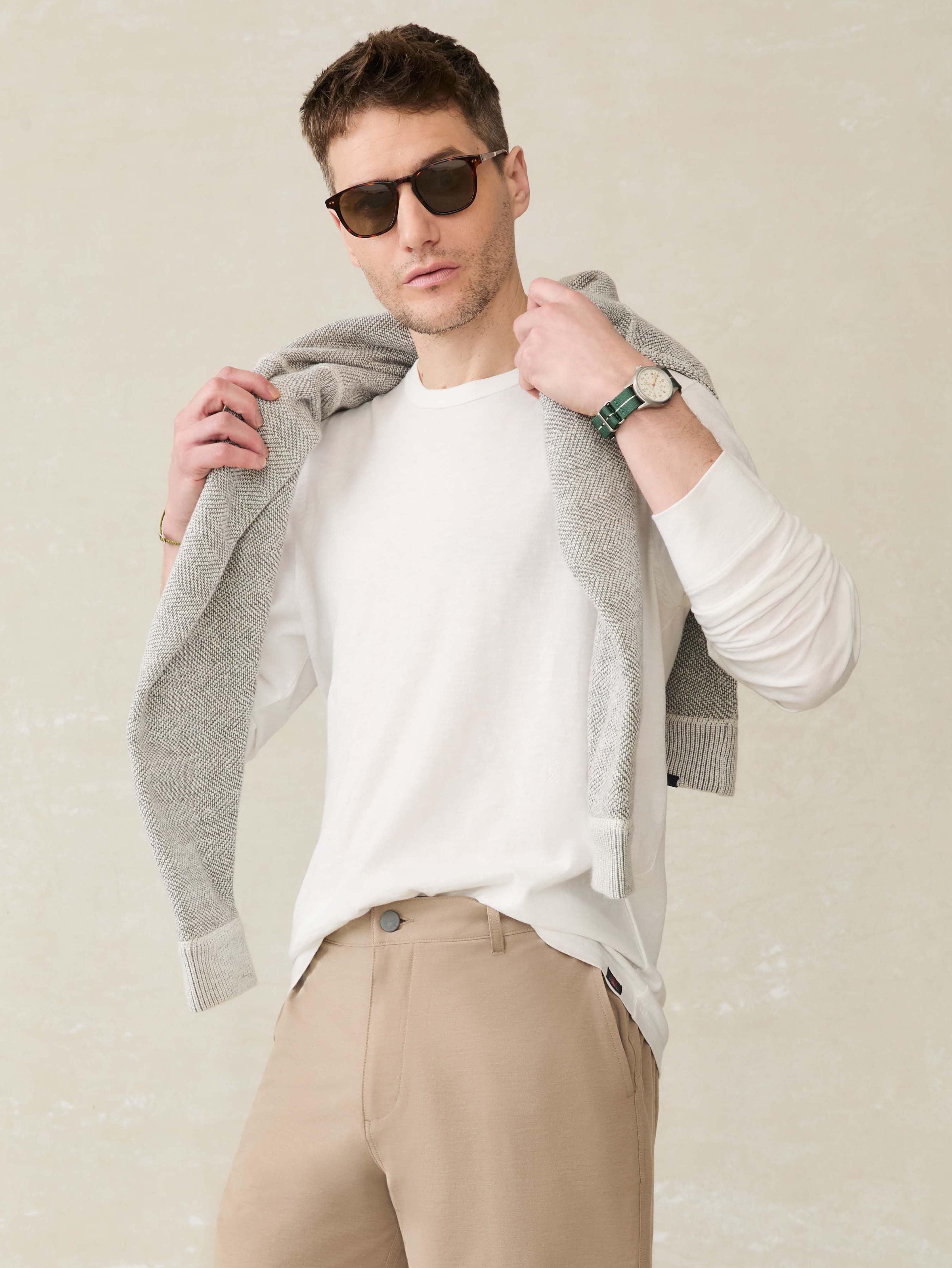 Long-Sleeve Sunwashed Tee - White