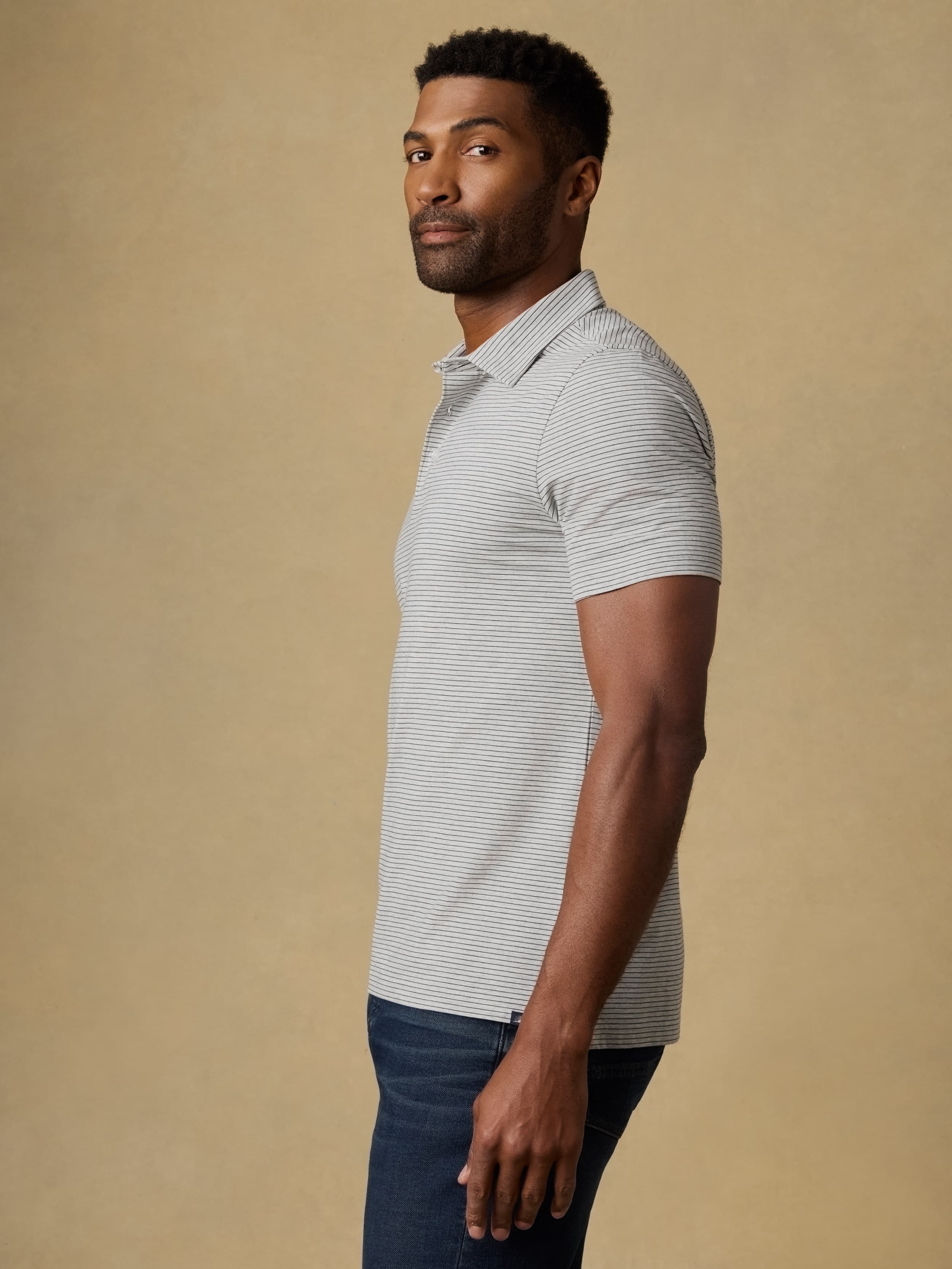 Short-Sleeve Movementâ„?Polo - Dark Cloud Stripe