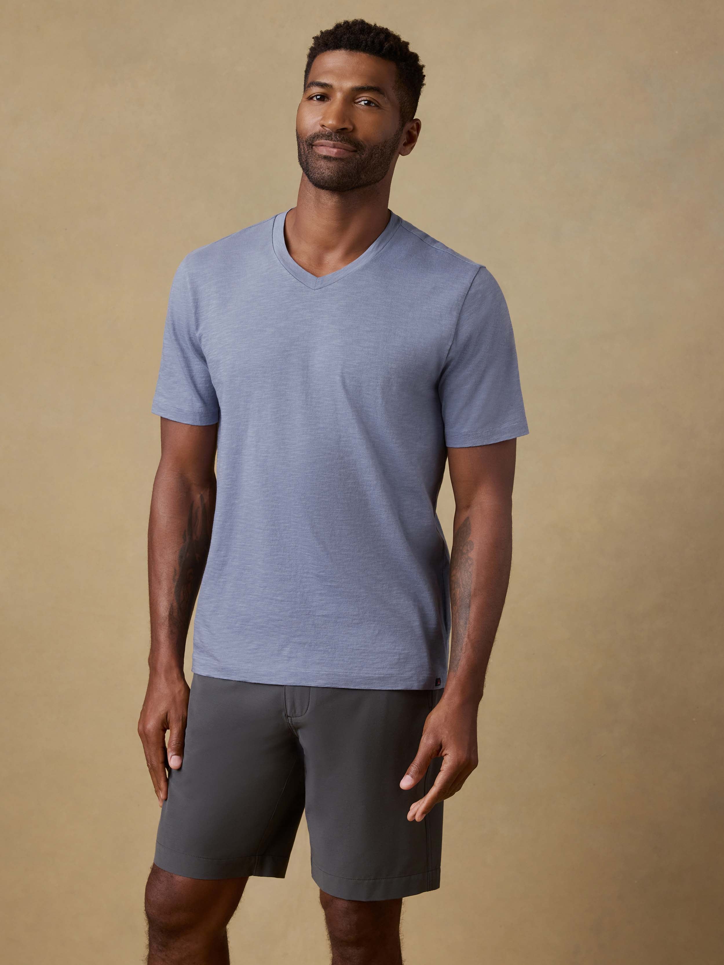 Short-Sleeve Sunwashed V-Neck Tee - Flint
