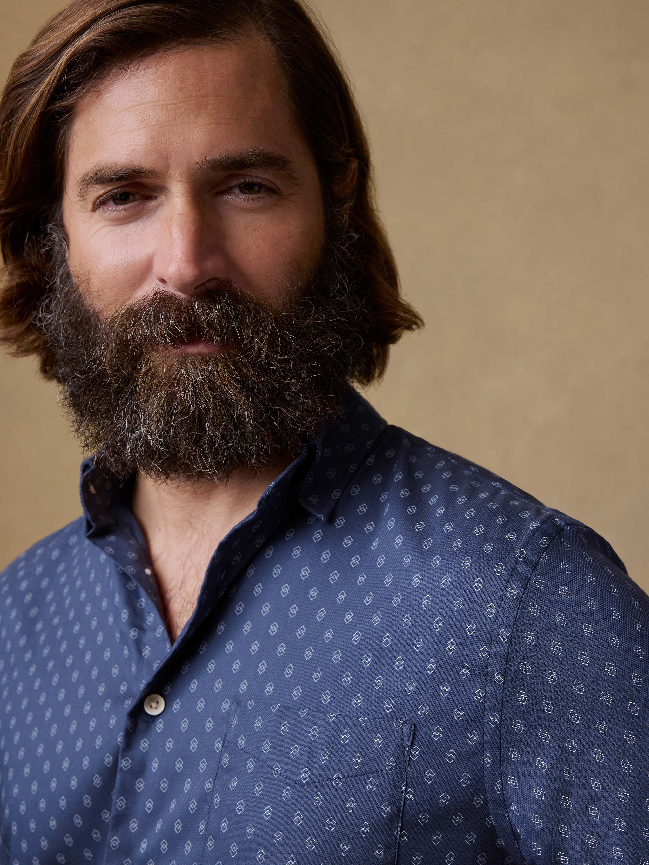 Short-Sleeve Movementâ„?Monterey Shirt - Navy Dusk Diamond