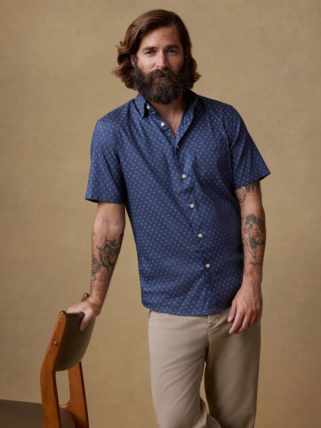 Short-Sleeve Movementâ„?Monterey Shirt - Navy Dusk Diamond