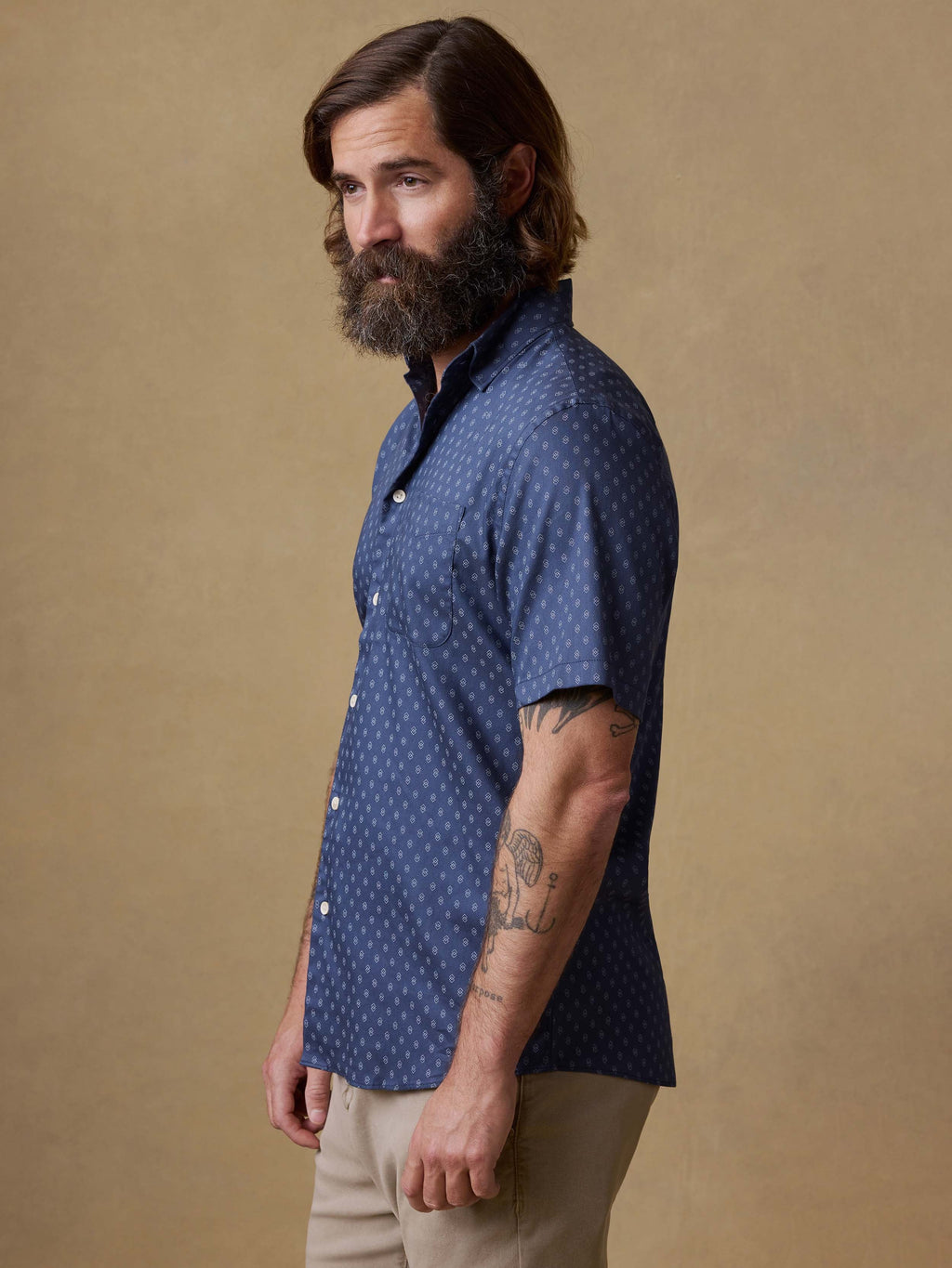 Short-Sleeve Movementâ„?Monterey Shirt - Navy Dusk Diamond
