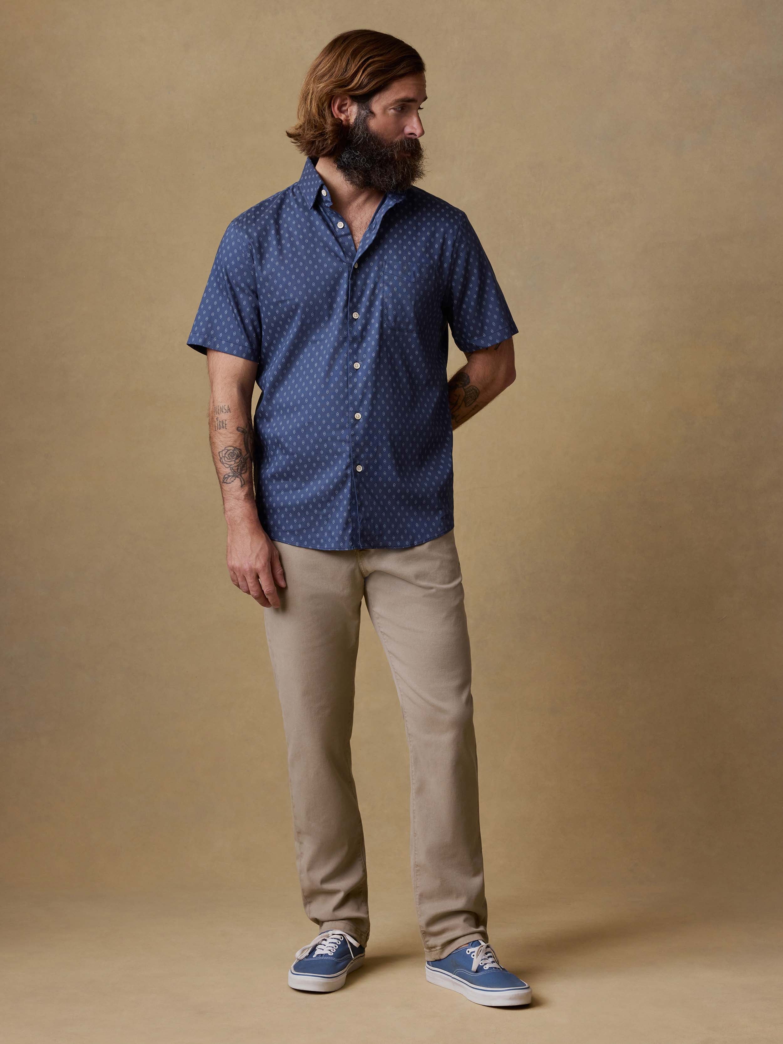Short-Sleeve Movementâ„?Monterey Shirt - Navy Dusk Diamond