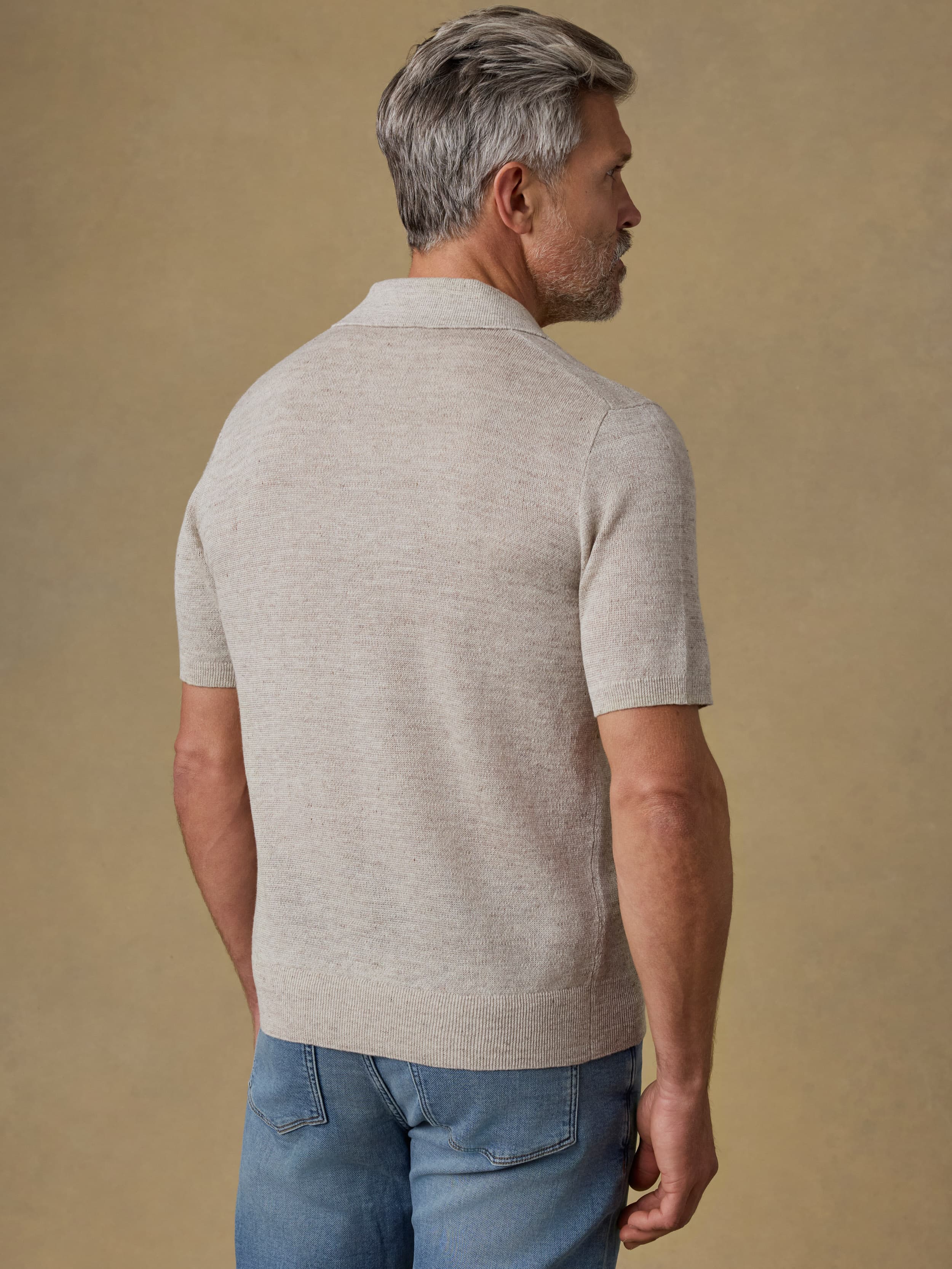 Short-Sleeve Linen Sweater Polo - Tropic Sands Melange