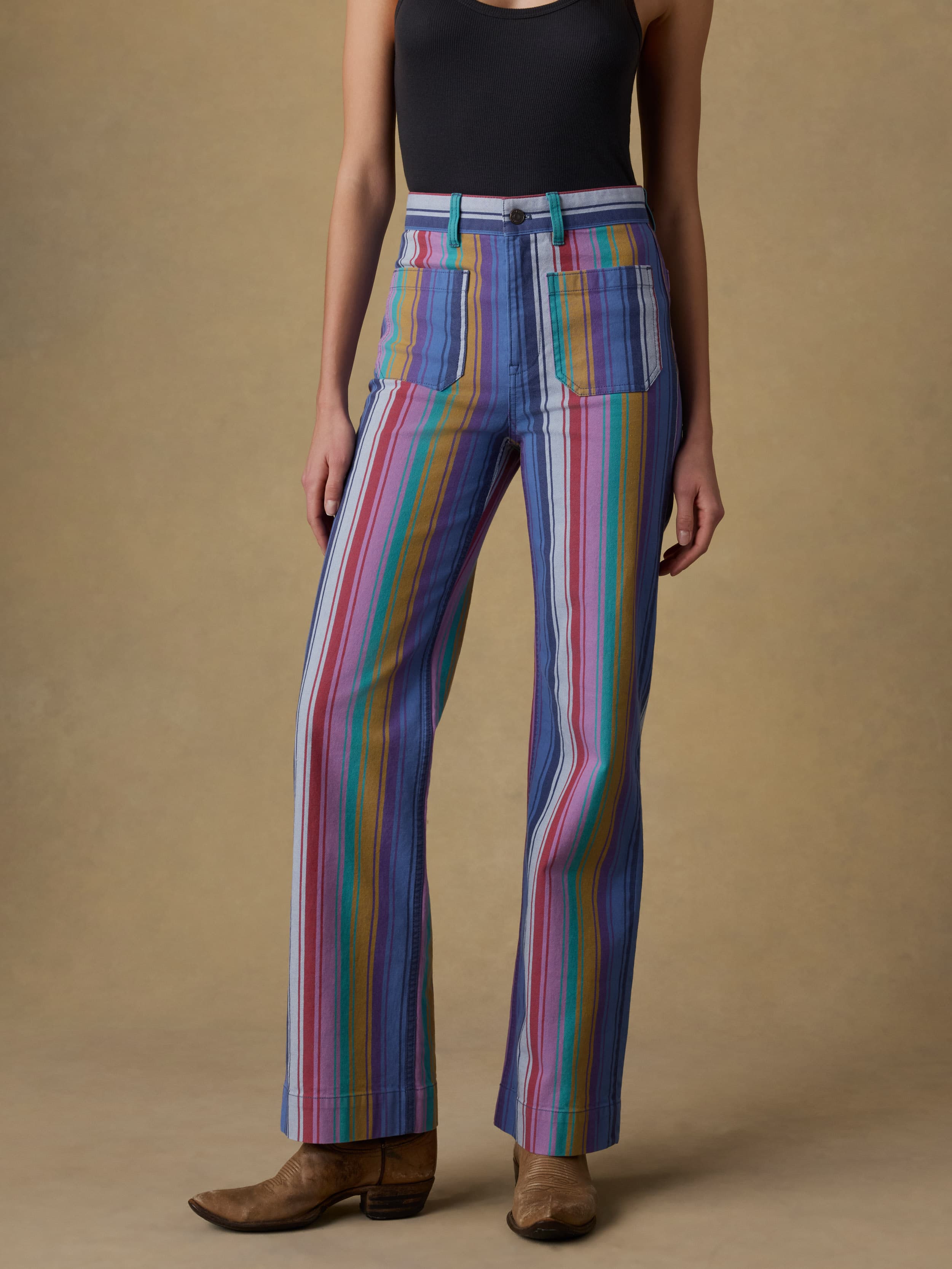 Sunset Denim Patch Pocket Pant - Painted Row Stripe