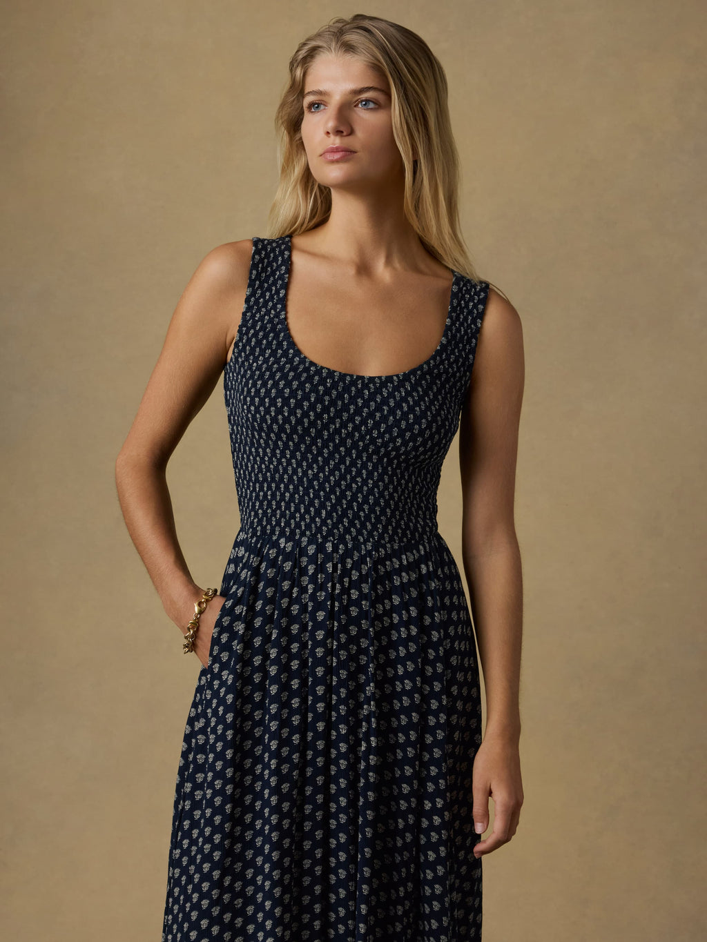 Sophia Smocked Dress - Navy Lotus Floral