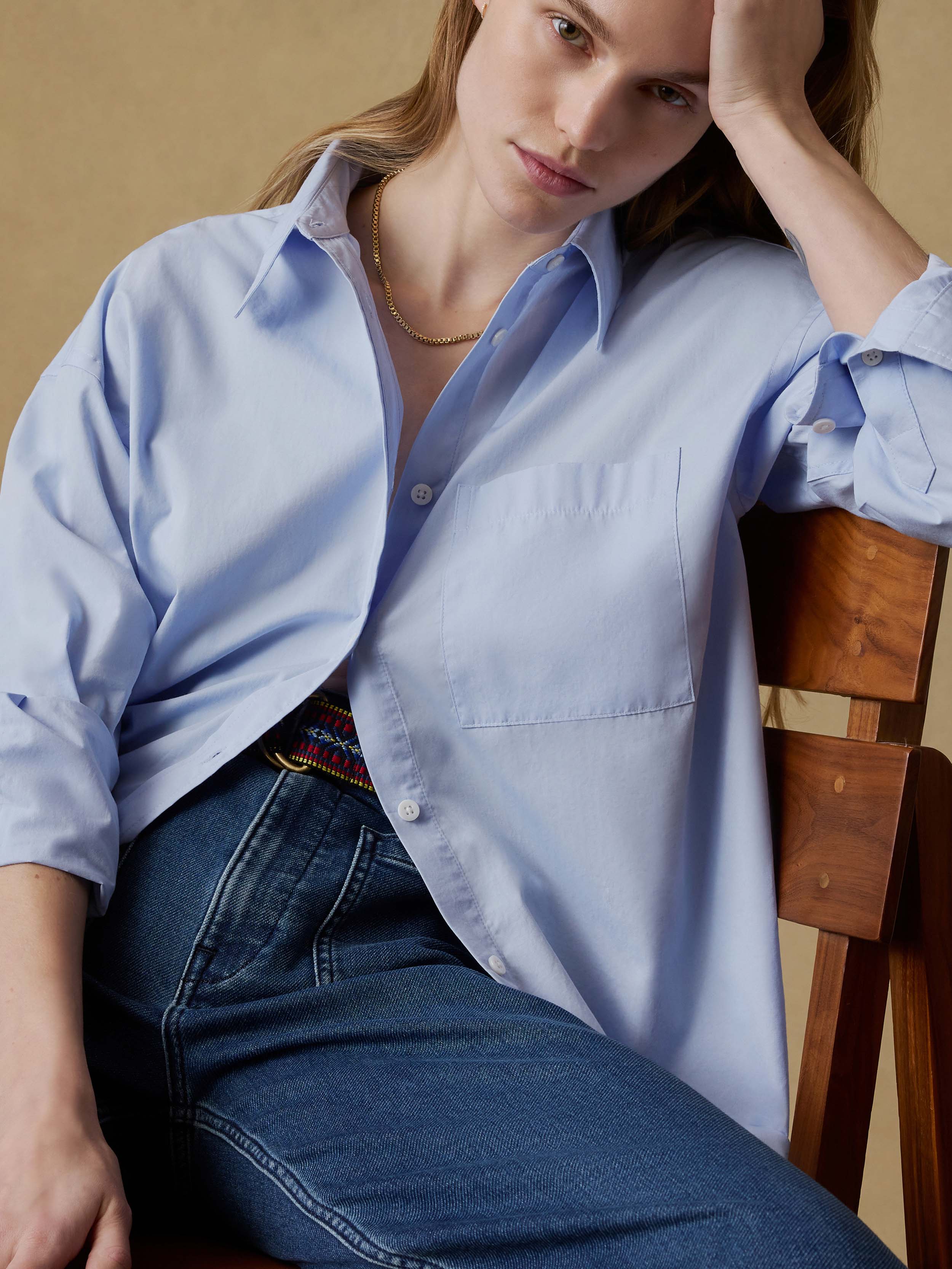 Coastal Poplin Relaxed Shirt - Blue Current