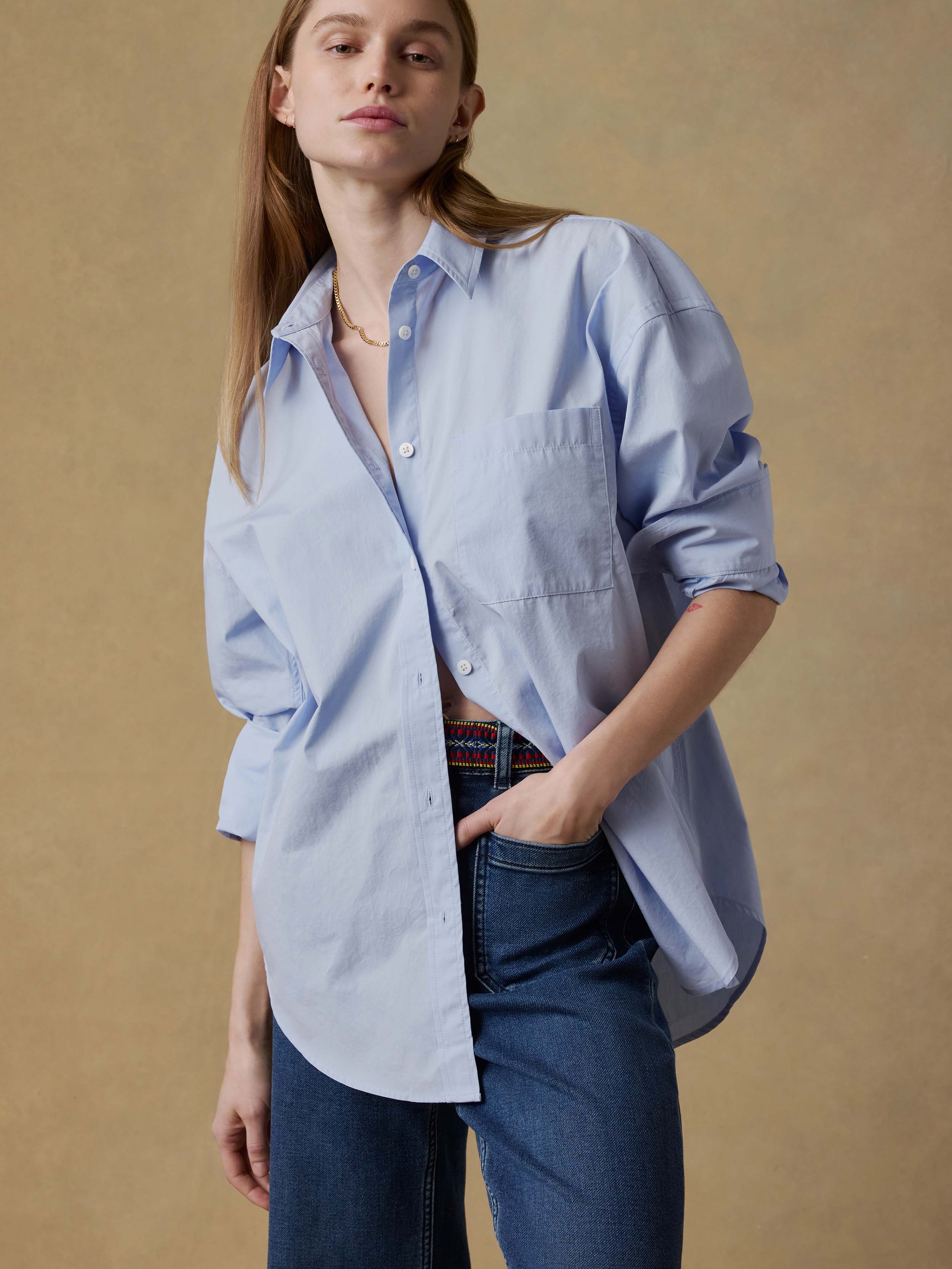 Coastal Poplin Relaxed Shirt - Blue Current