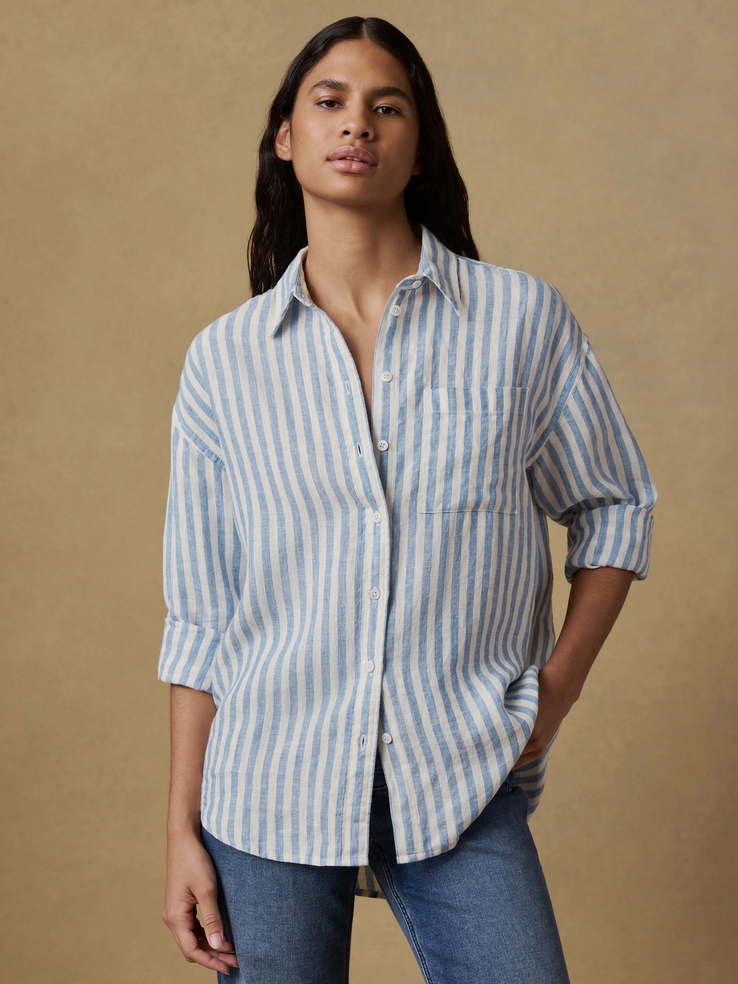 Laguna Linen Relaxed Shirt - Ocean Lucy Stripe