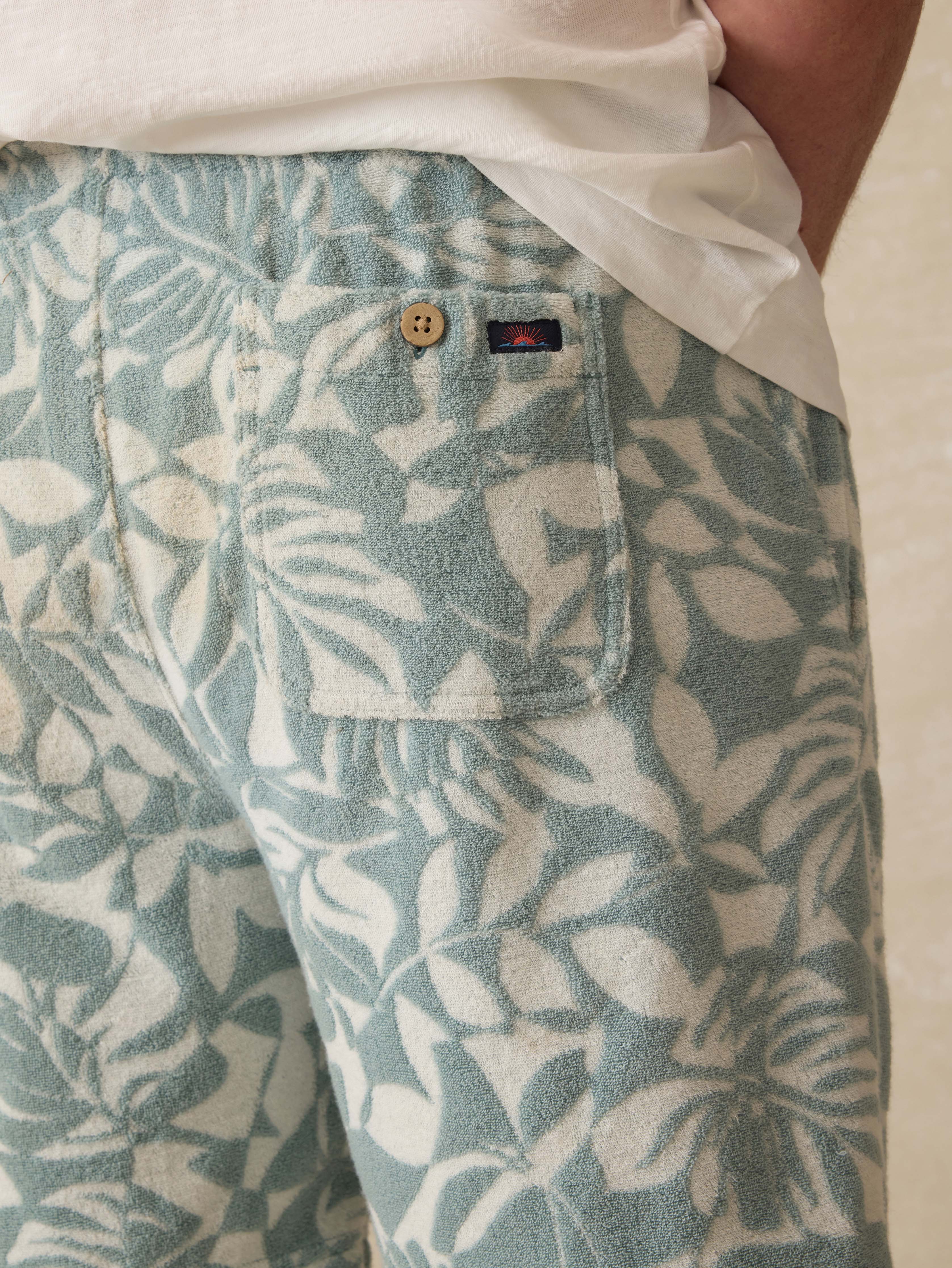 Cabana Towel Terry Sweatshort - Poolside Foliage Teal