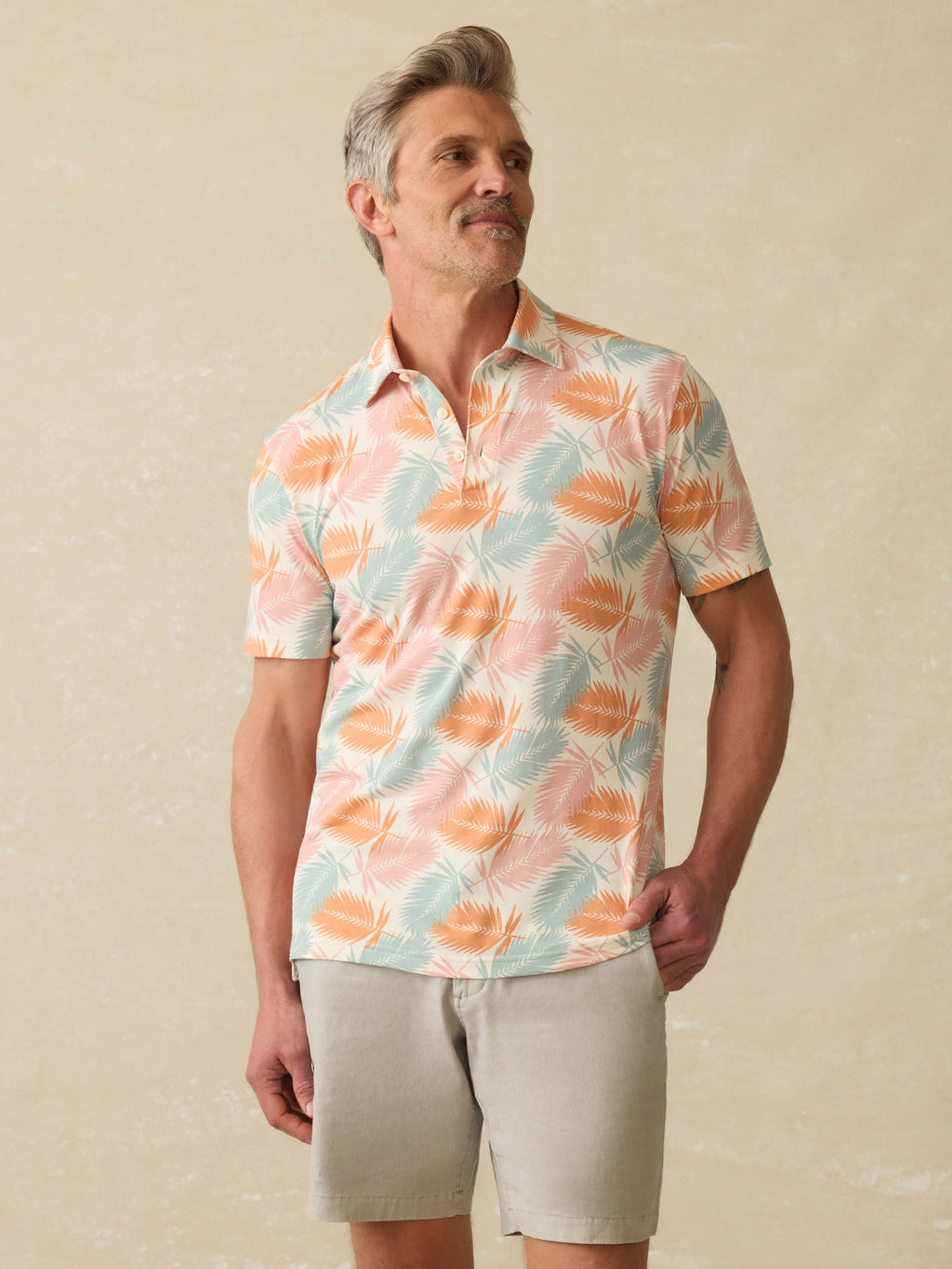 Short-Sleeve Movementâ„?Pique Polo - Ivory Paradise Palm
