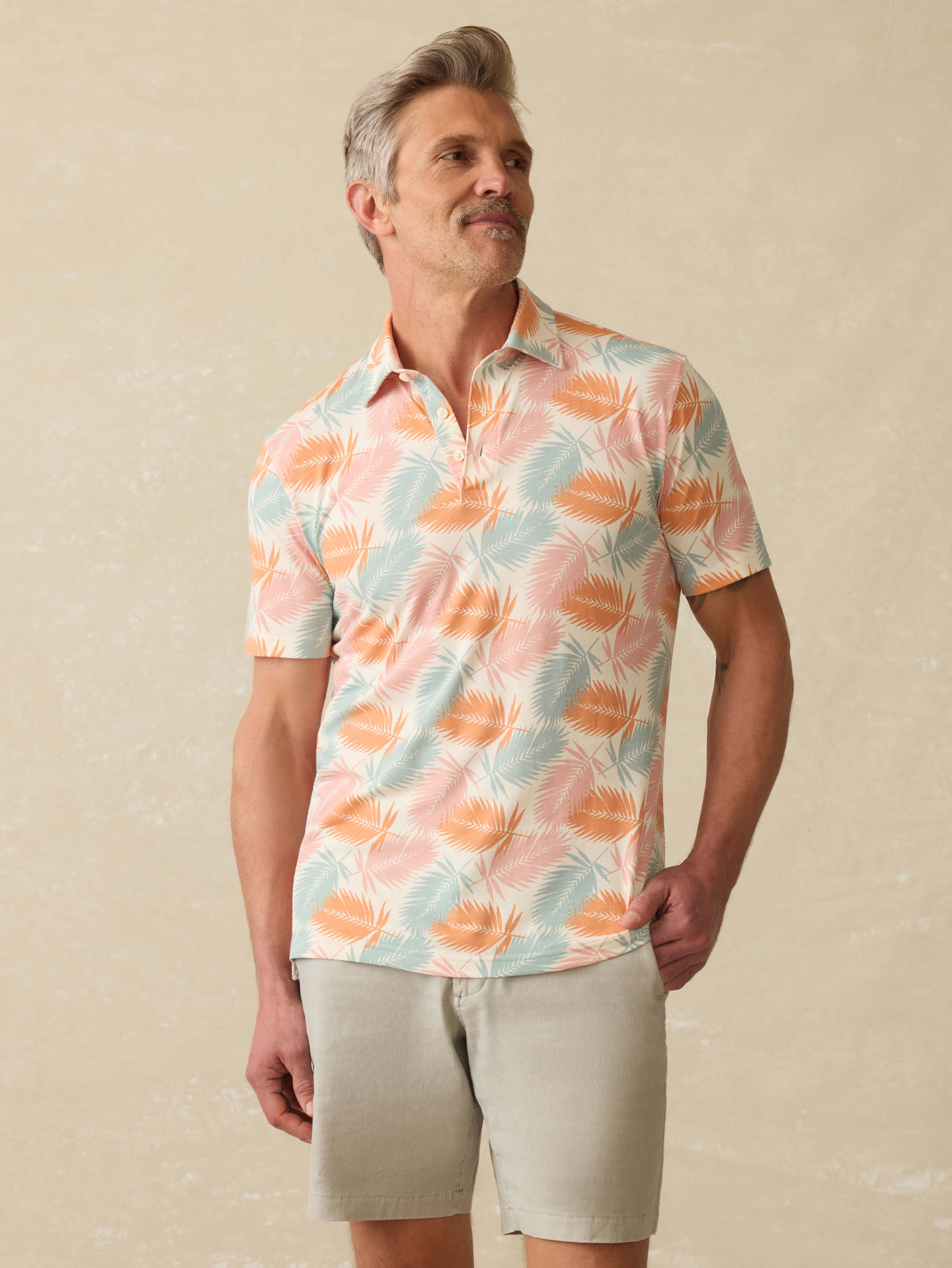 Short-Sleeve Movementâ„?Pique Polo - Ivory Paradise Palm
