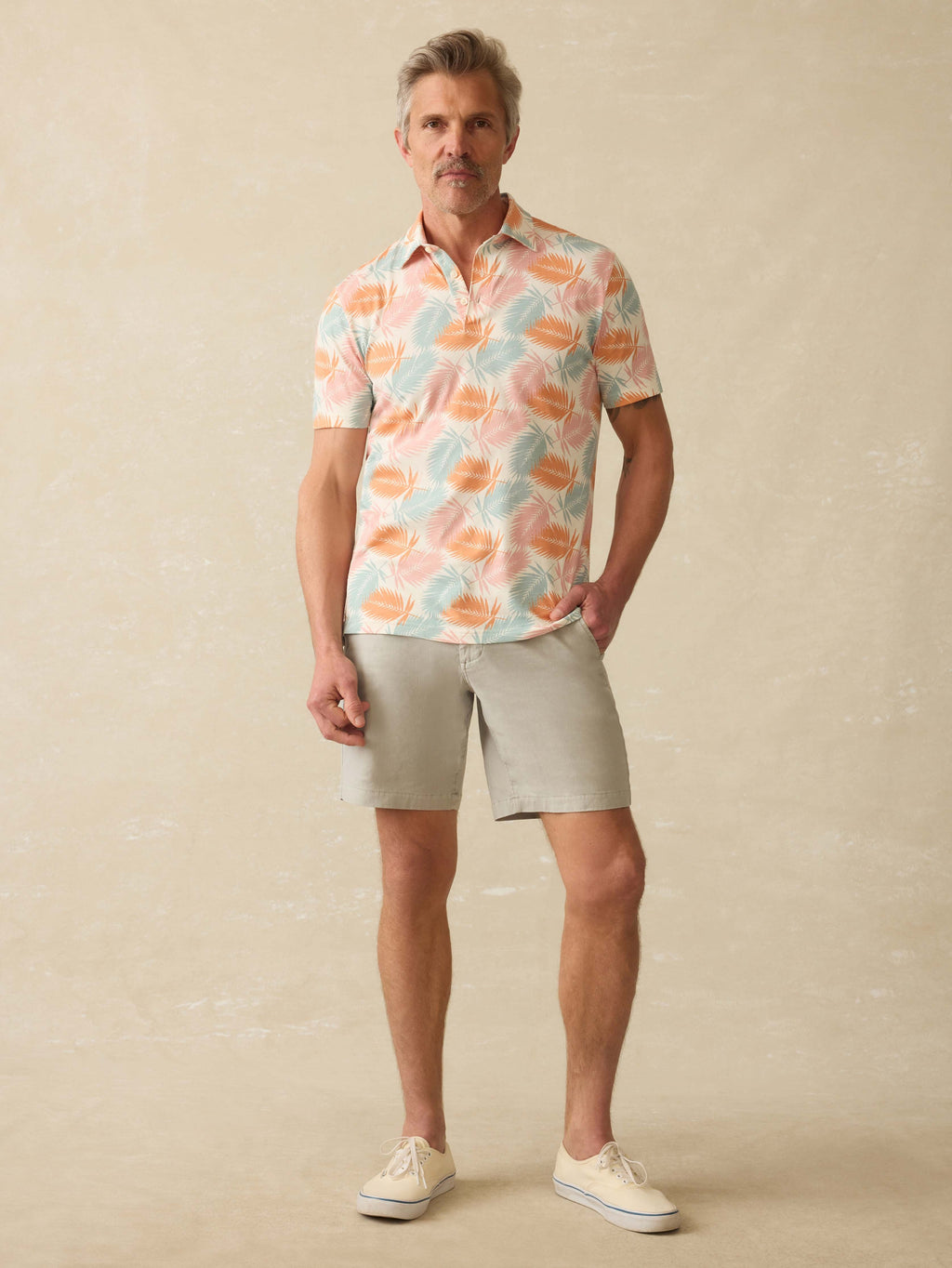 Short-Sleeve Movementâ„?Pique Polo - Ivory Paradise Palm