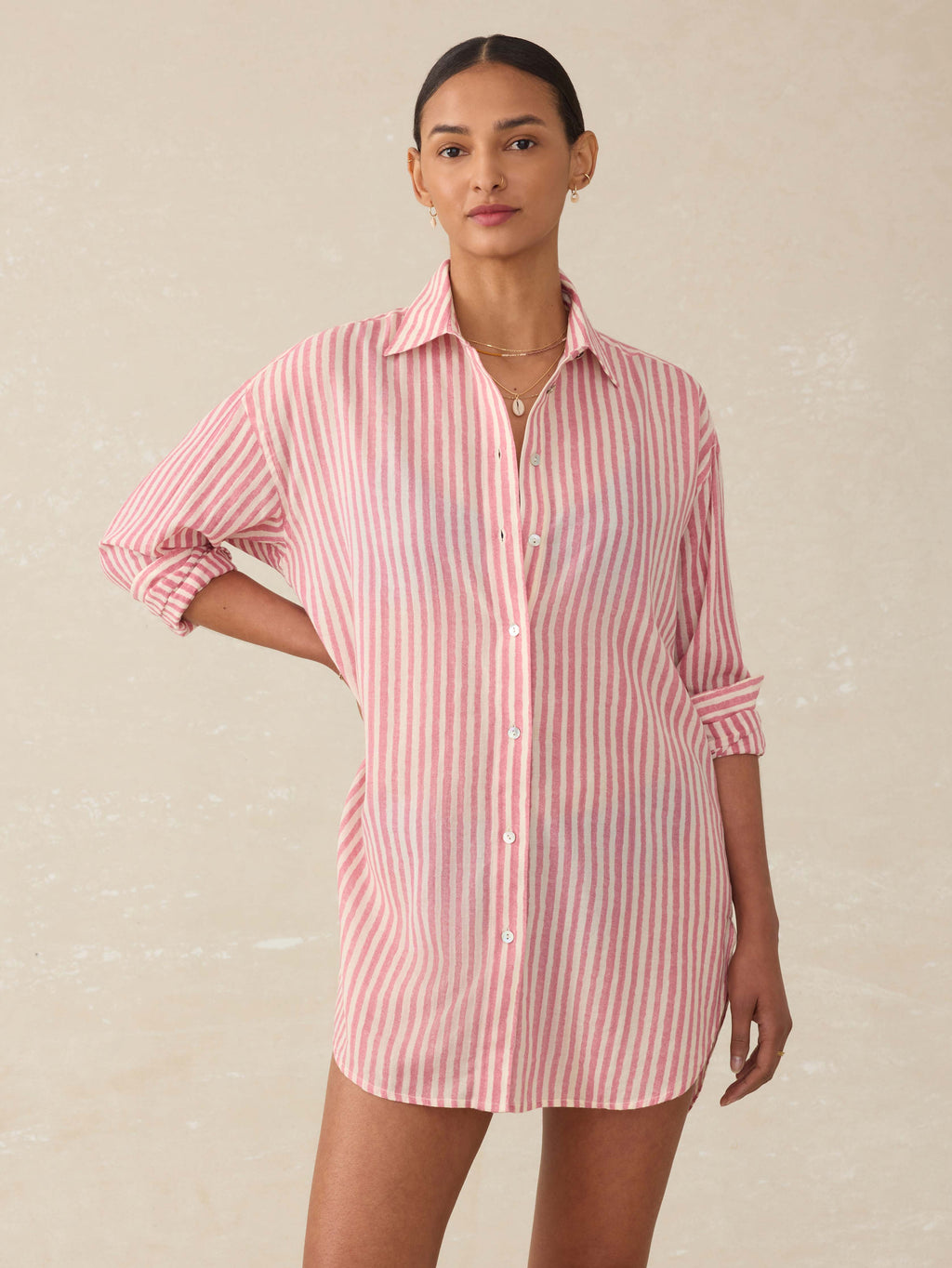 Haze Shirtdress - Rose Watercolor Stripe