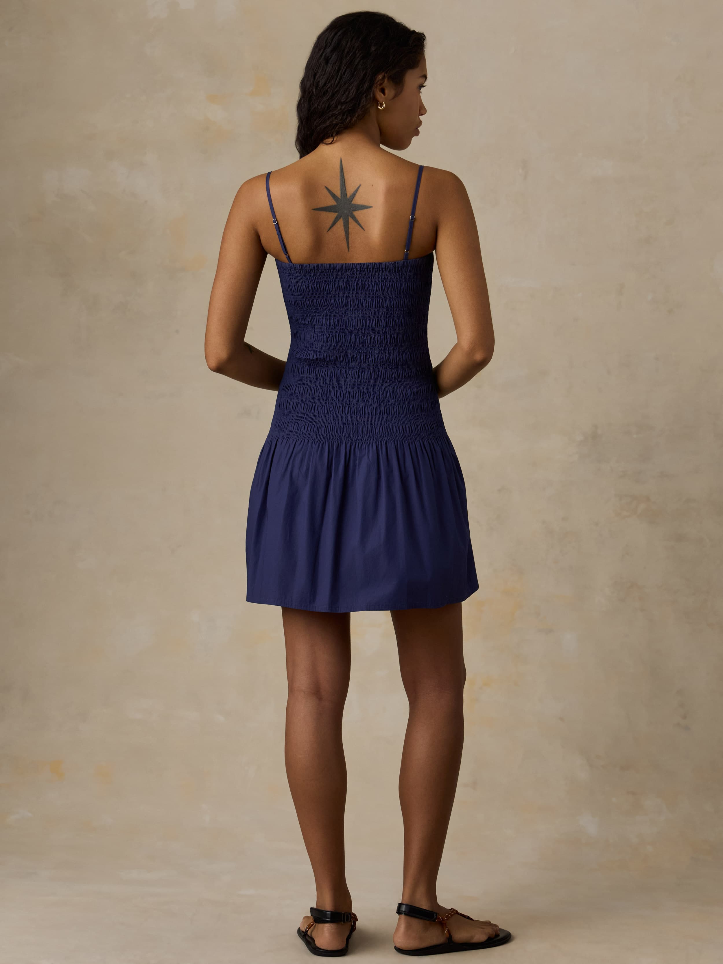 Coastal Poplin Smocked Mini Dress - Midnight Sail