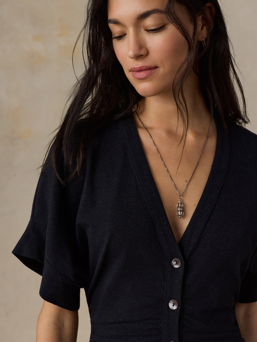 Cotton Hemp Maxi Dress - Black