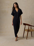 Cotton Hemp Maxi Dress - Black